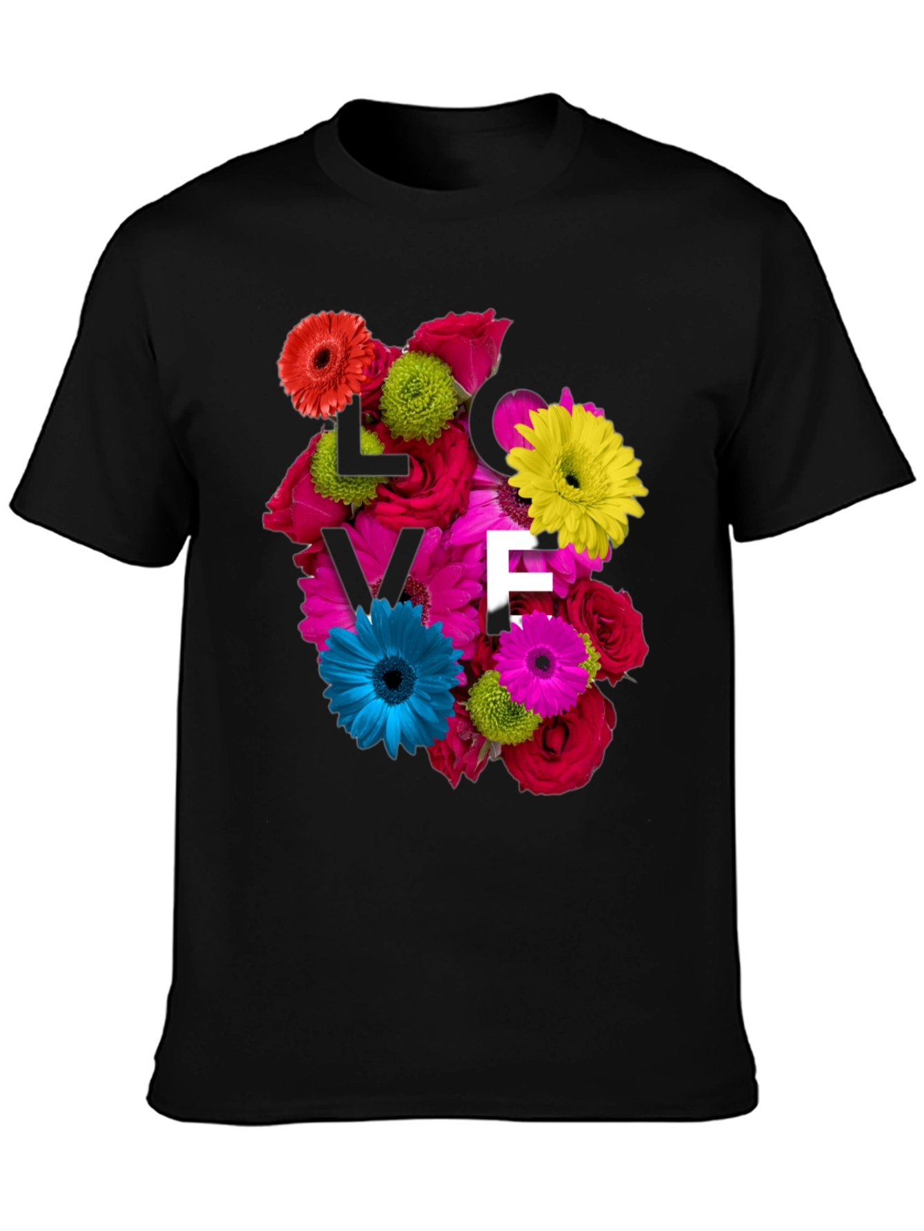 Black Floral Love T-Shirt - Unique Design view 3