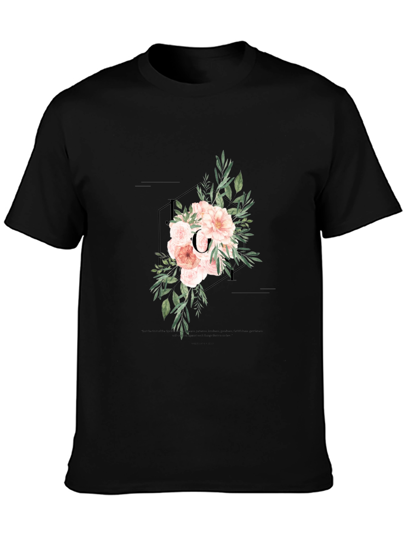 Black Floral Initial C Black T-Shirt view 3