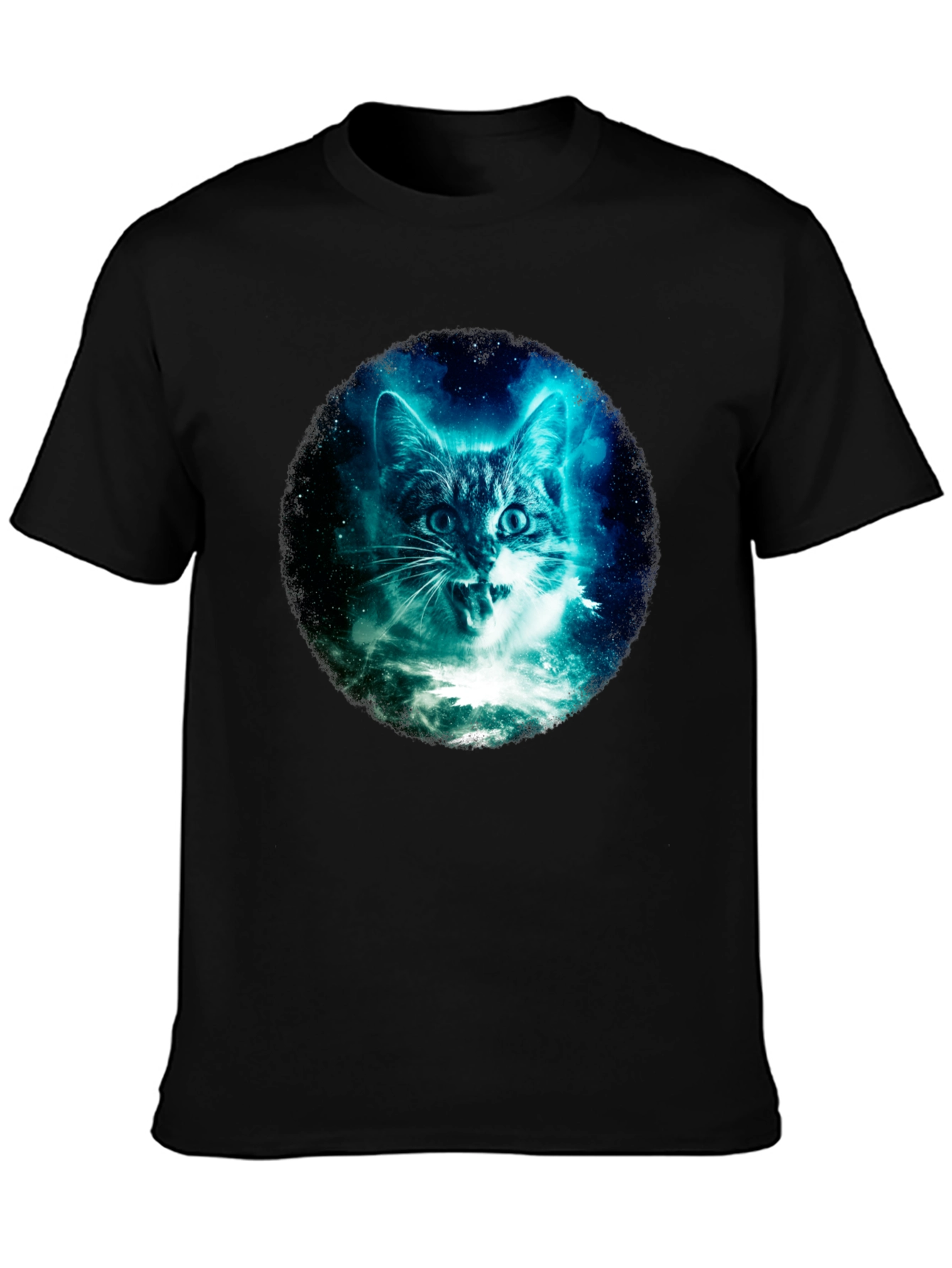 Black Galaxy Cat Graphic Tee - Black Cotton T-Shirt view 3