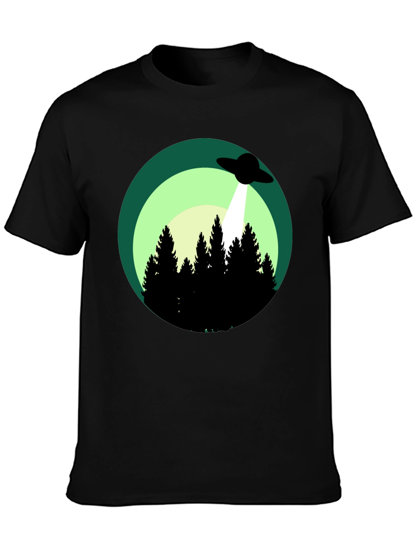 Black UFO Abduction Graphic Tee - Forest Scene Black T-Shirt view 3