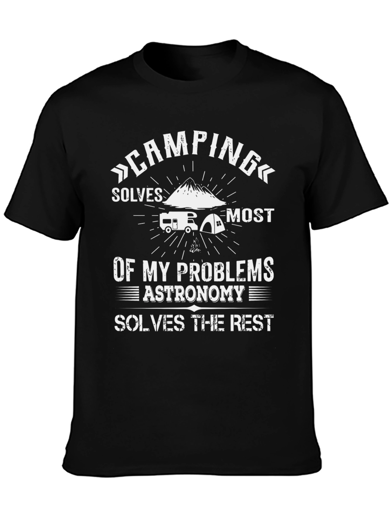 Black Camping & Astronomy T-Shirt: Solves My Problems Tee view 3