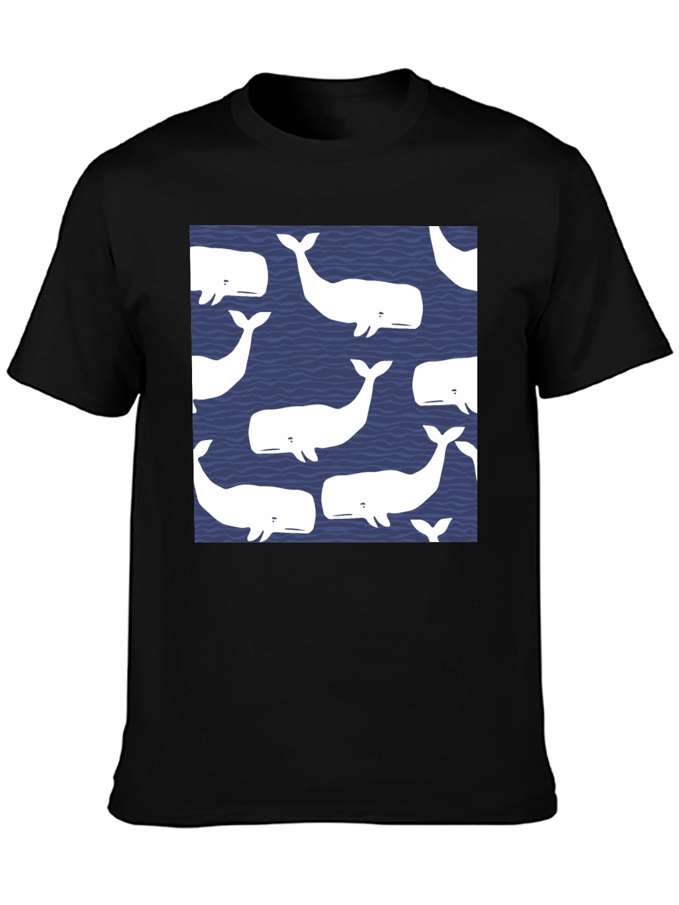 Black Whale Pattern Black T-Shirt view 3
