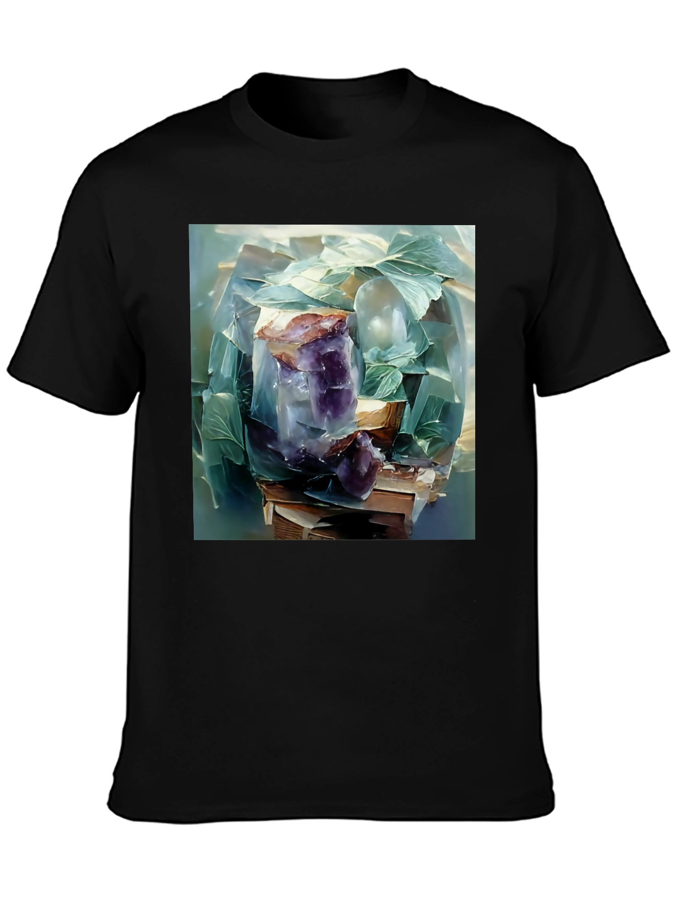Black Amethyst Crystal Stack T-Shirt - Artistic Graphic Tee view 3