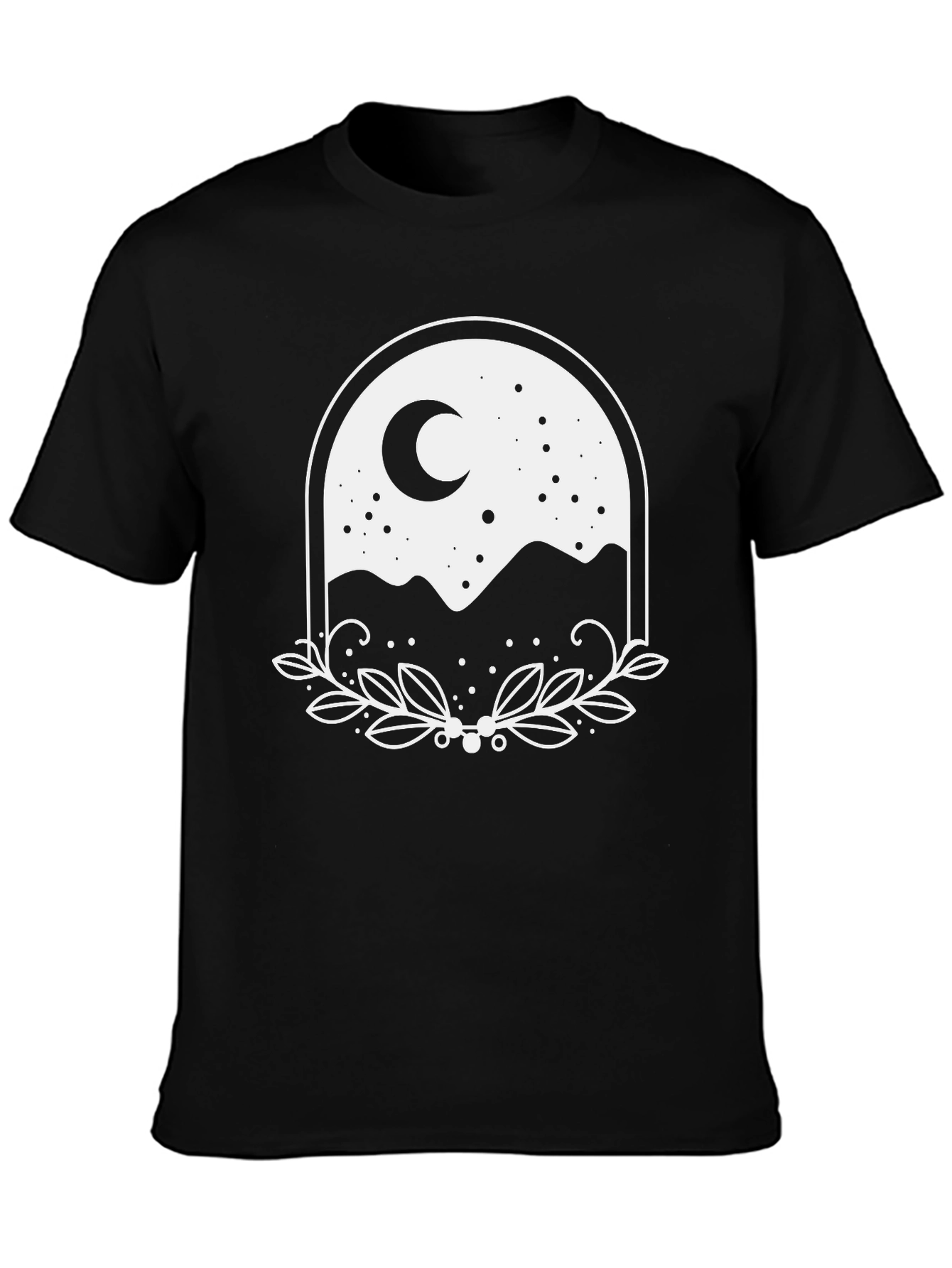 Black Nature Moon Graphic Tee - Black Cotton T-Shirt view 3