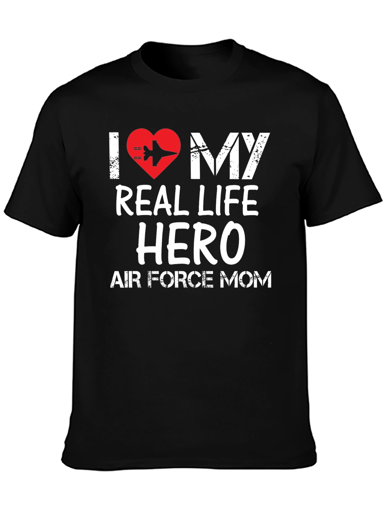Black I Love My Real Life Hero Air Force Mom T-Shirt view 3