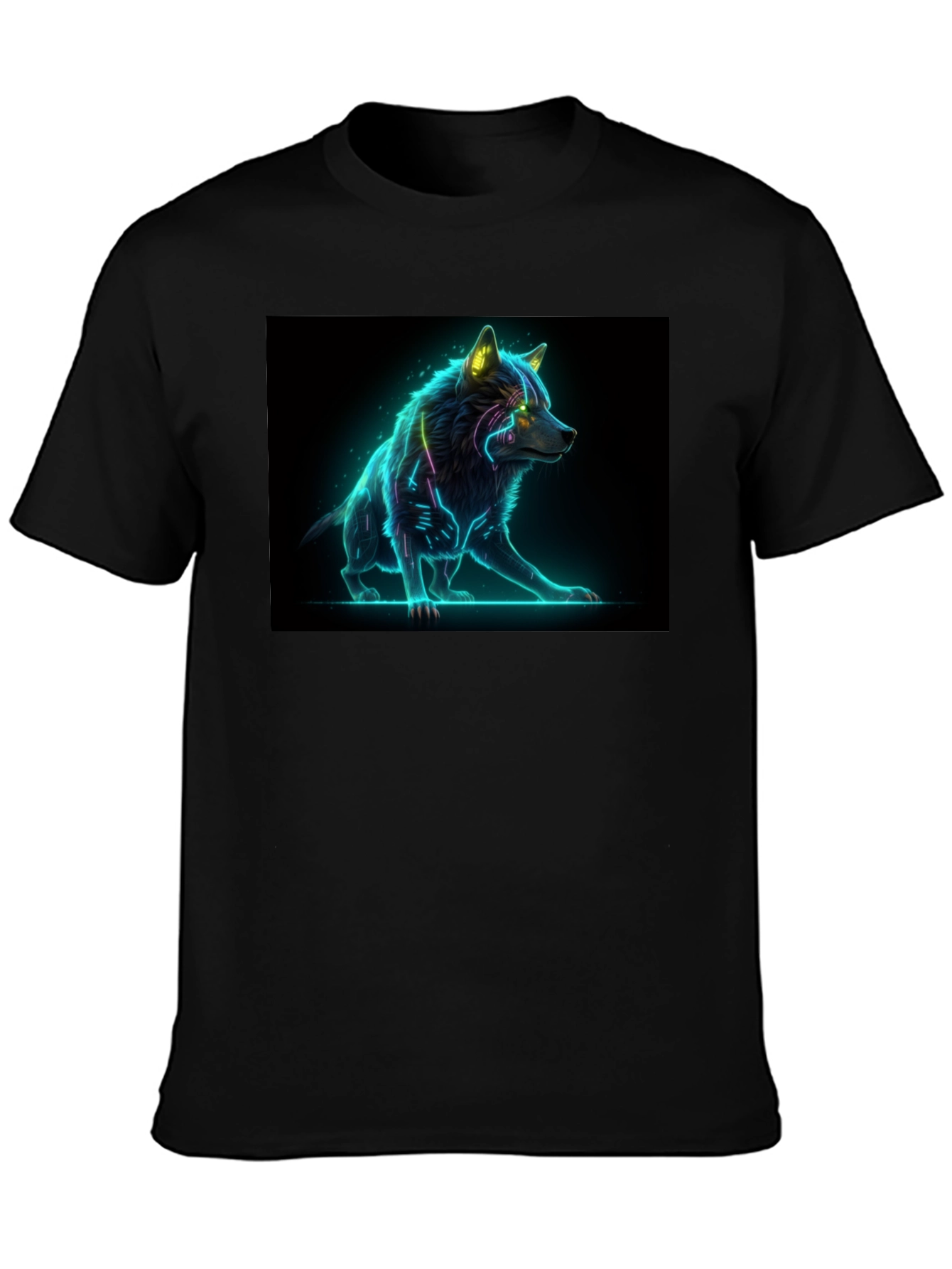 Black Cyber Wolf Graphic Tee - Black view 3