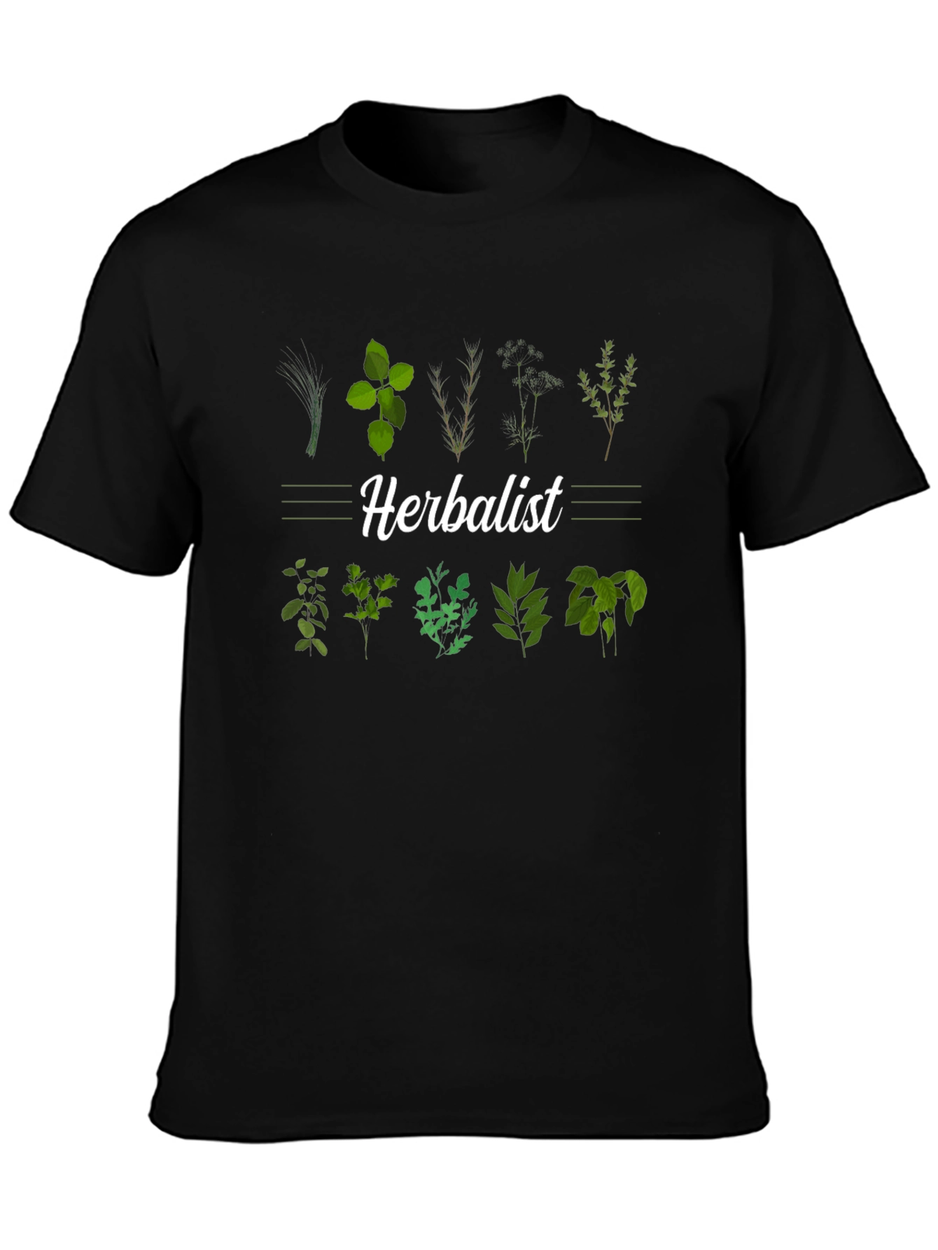 Black Herbalist T-Shirt: Botanical Plant Design view 3