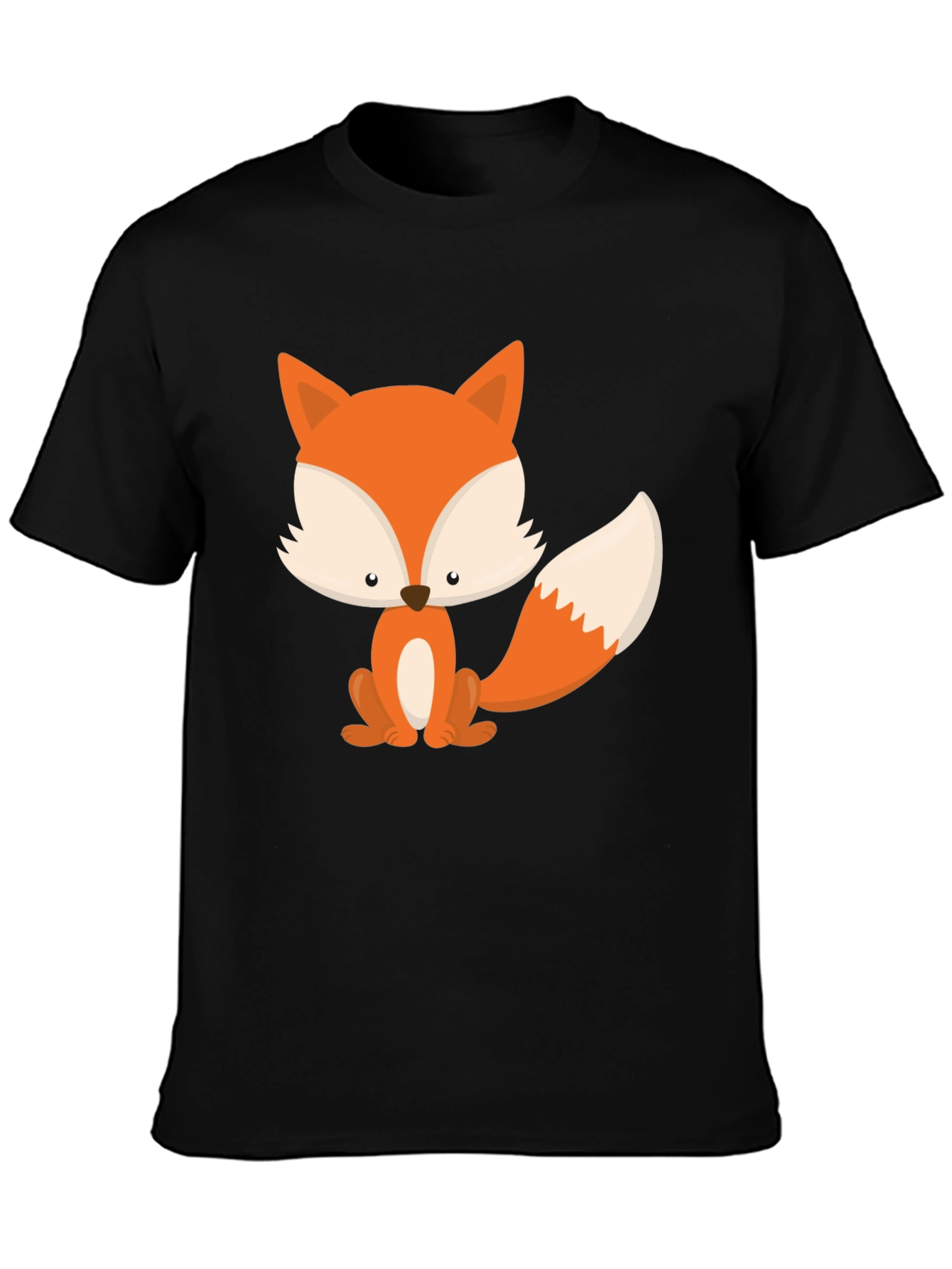 Black Cute Fox Graphic Tee - Black Cotton Blend view 3