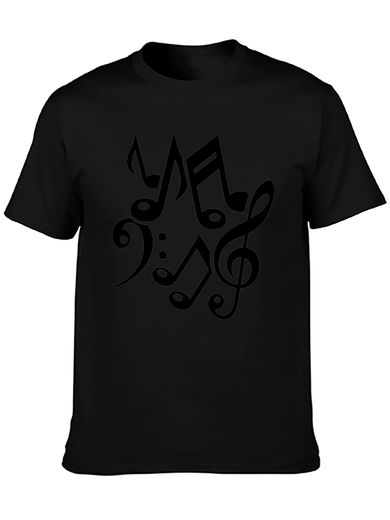 Black Musical Notes Black Cotton T-Shirt view 3