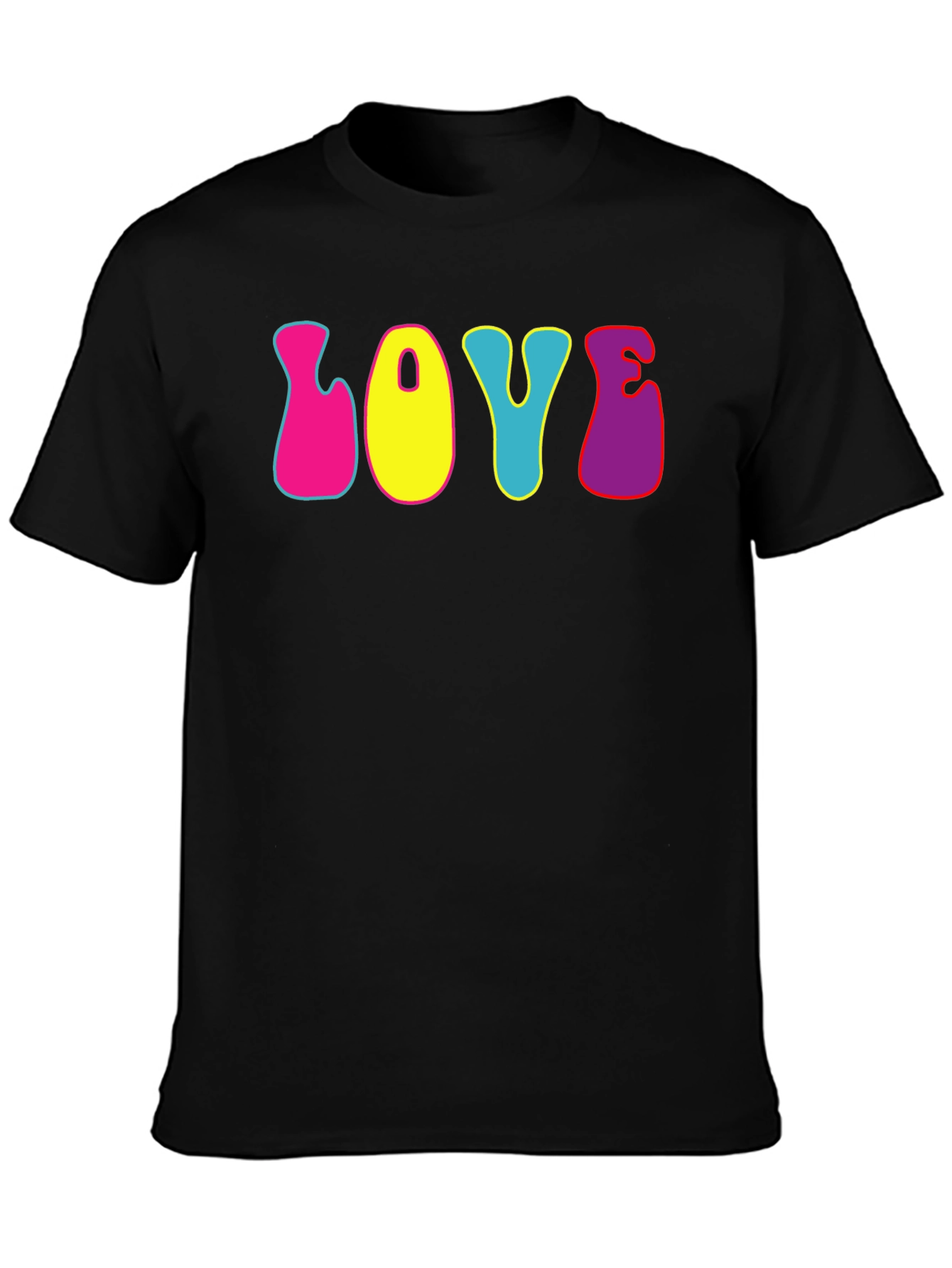 Black Retro "Love" Graphic Tee - Black Cotton T-Shirt view 3
