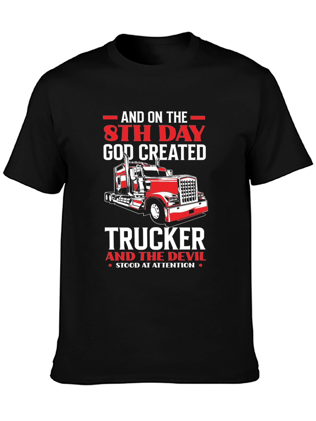 Black Trucker T-Shirt - 8th Day God Created Trucker view 3