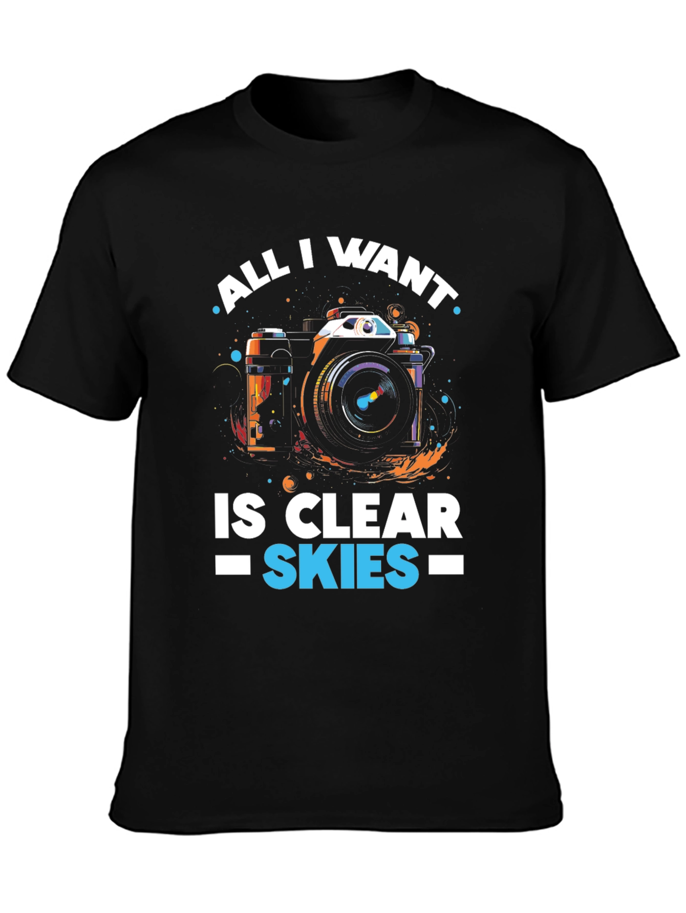 Black Clear Skies Camera Graphic T-Shirt view 3