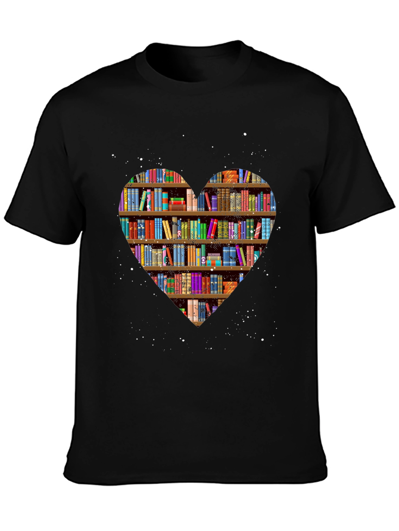 Black Book Lover Heart Bookshelf T-Shirt - Black view 3