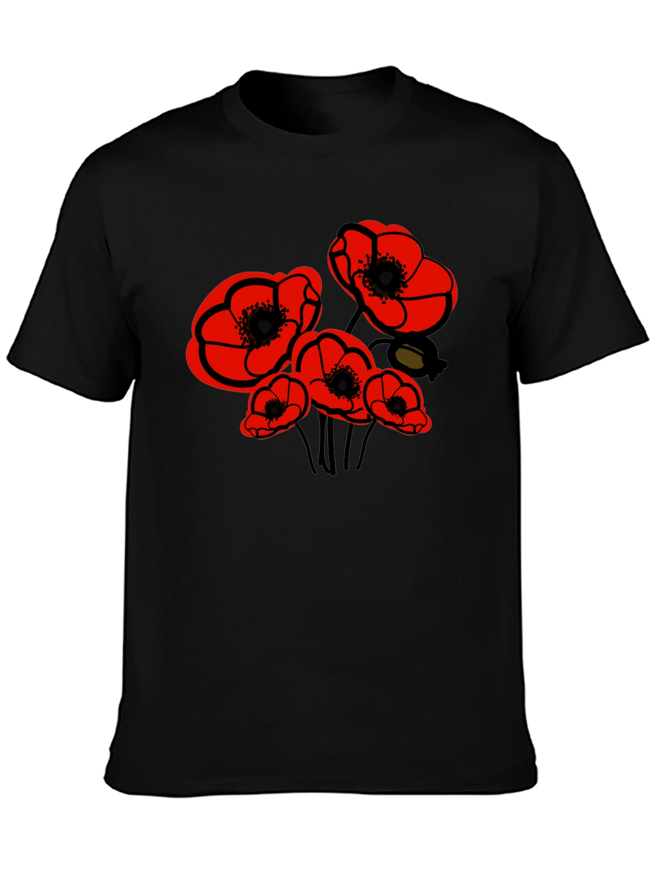 Black Floral Poppy Graphic Tee - Black view 3