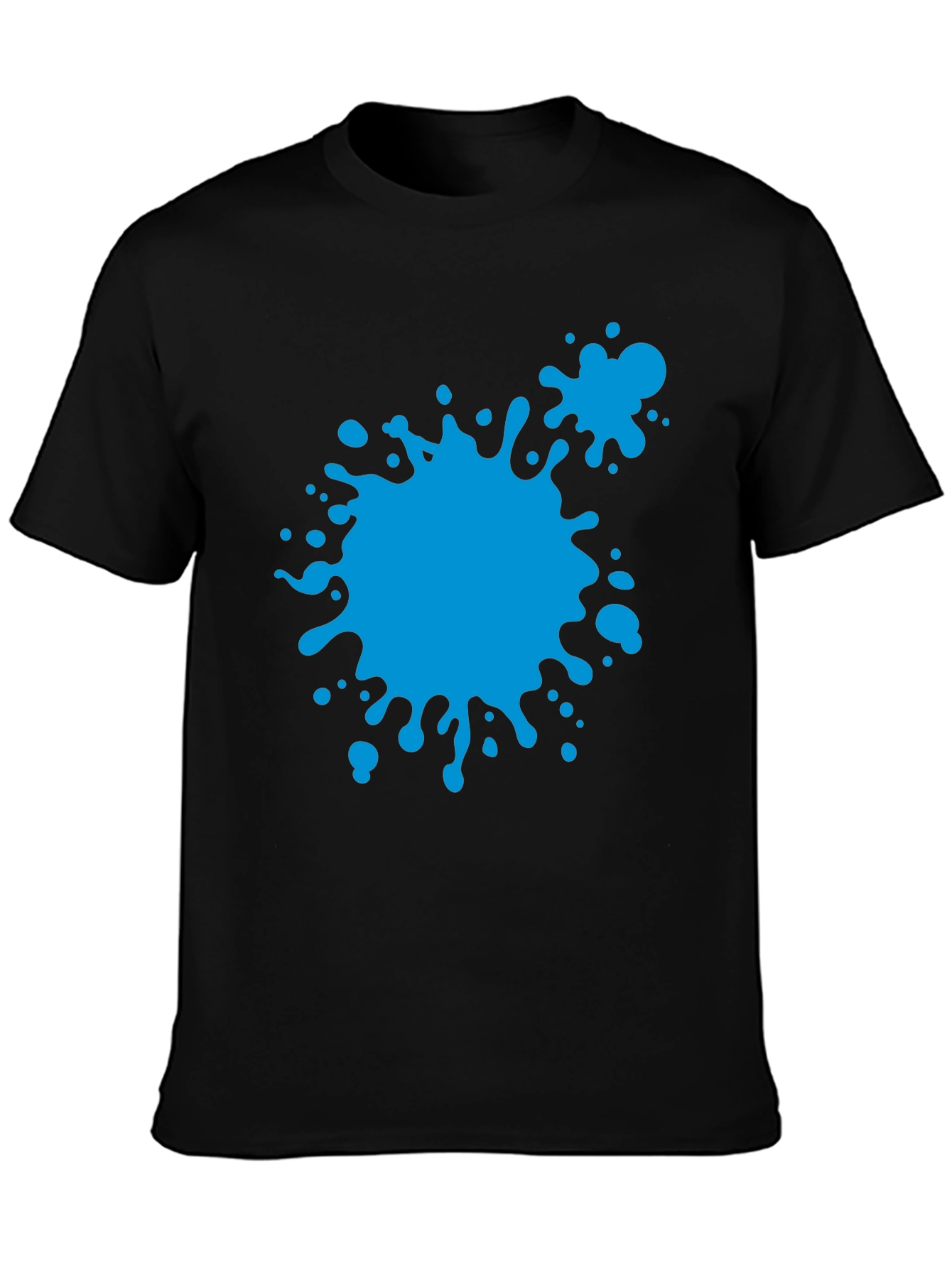 Black Abstract Blue Paint Splatter Black T-Shirt view 3