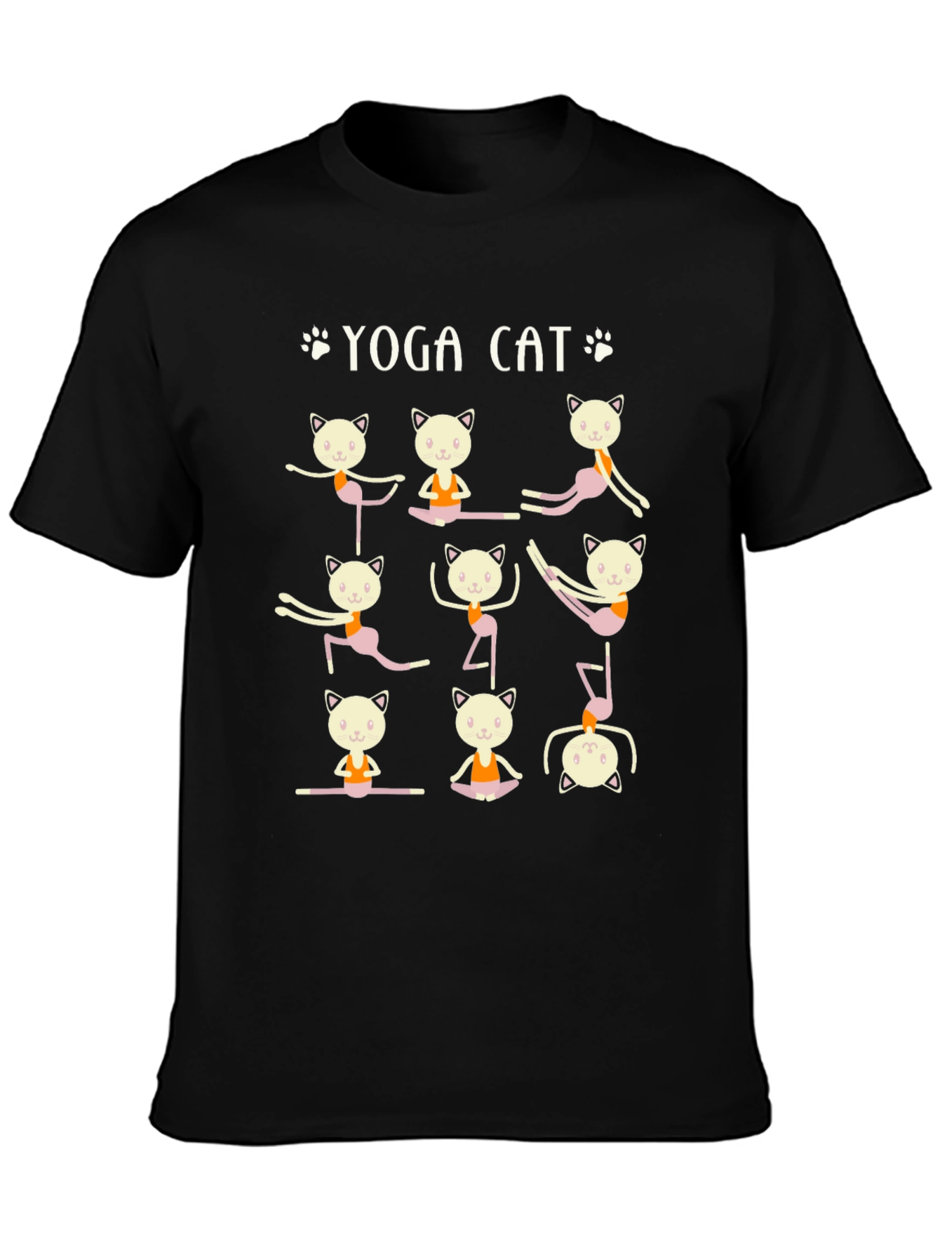 Black Yoga Cat Graphic T-Shirt - Unisex Black Tee view 3