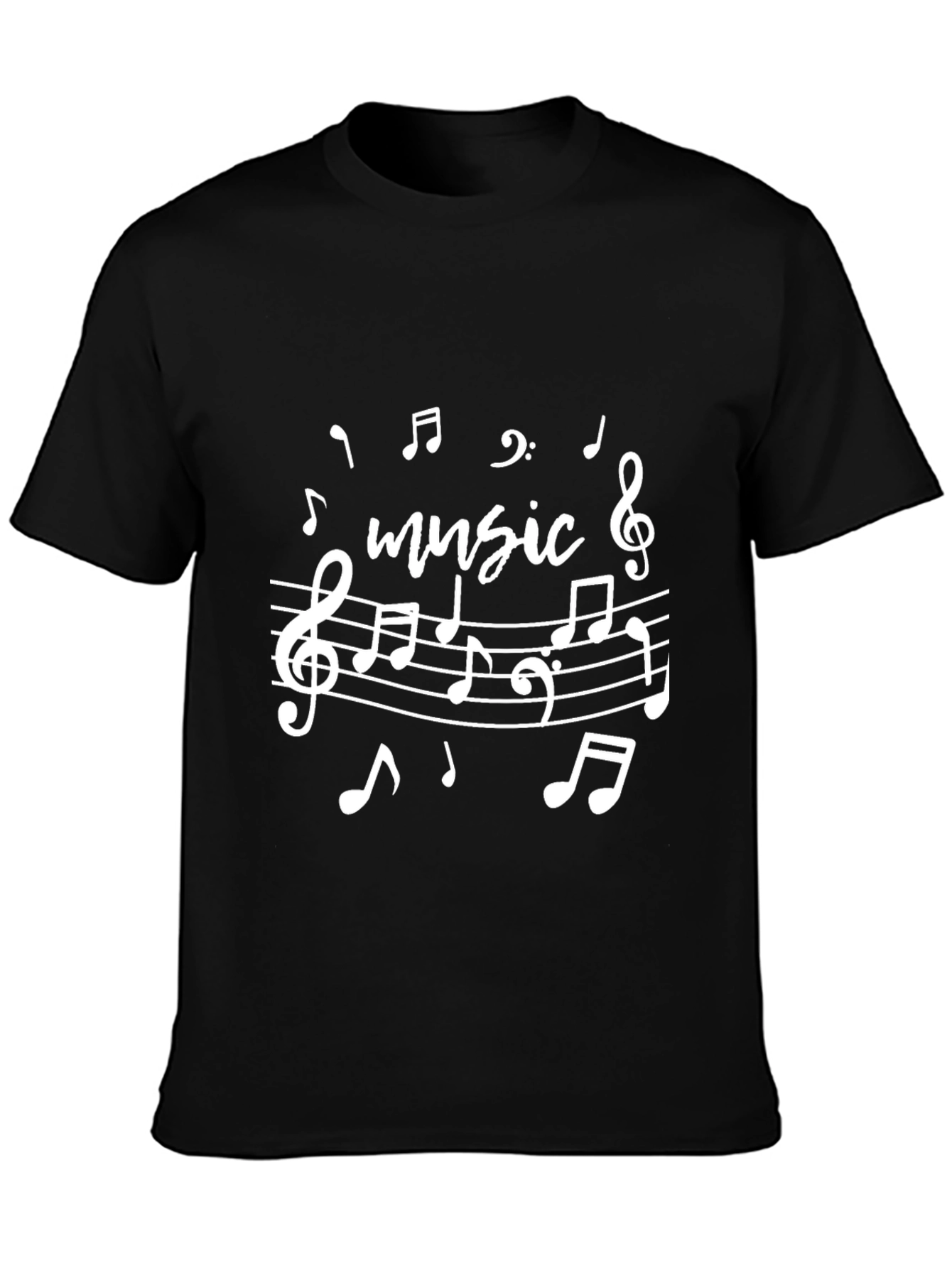 Black Music Notes Graphic Print Crew Neck T-Shirt view 3