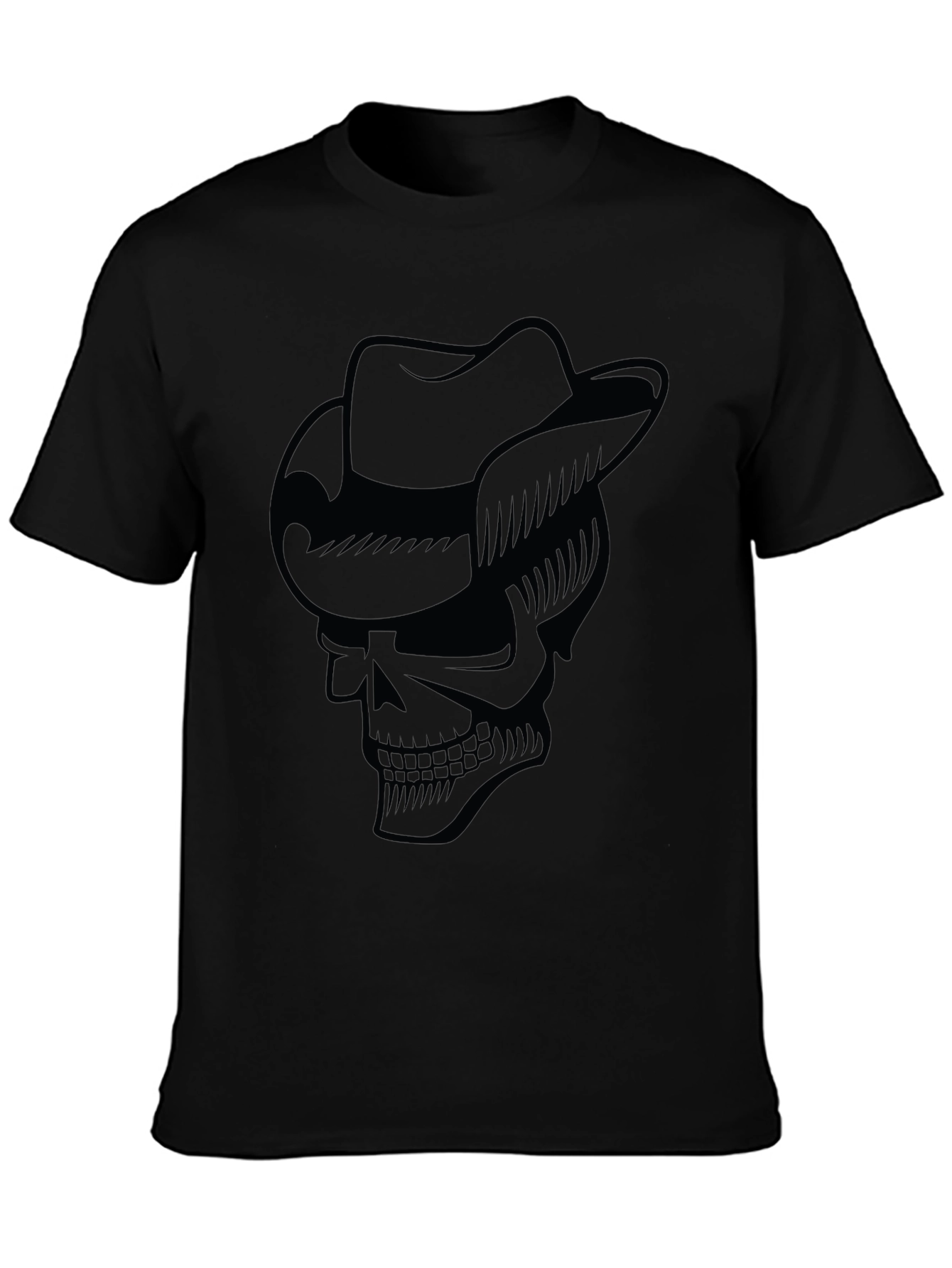 Black Skull Cowboy Hat Graphic T-Shirt - Cool Casual Tee view 3