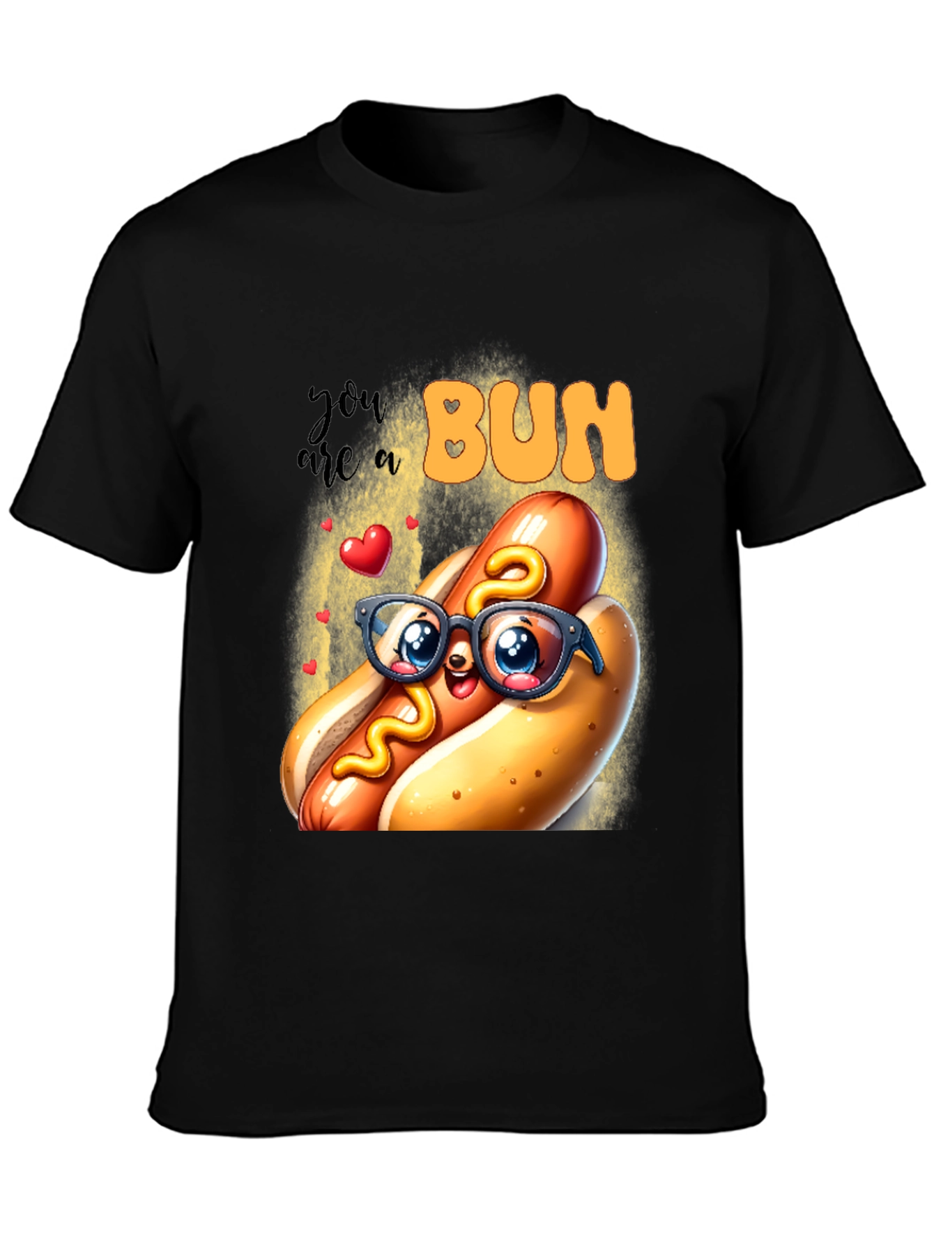 Black Cute Hotdog Graphic T-Shirt - "You are a Bun" view 3