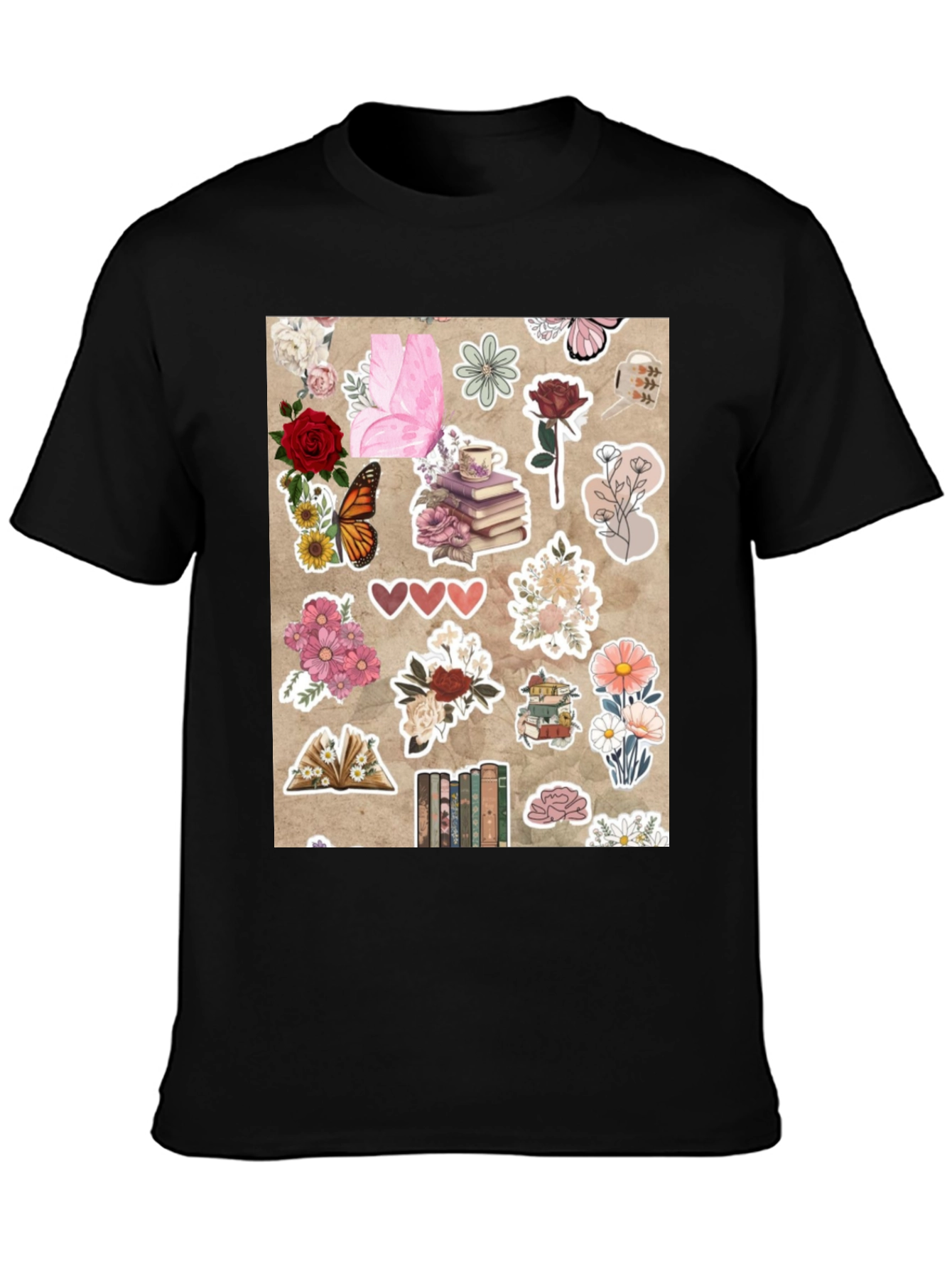 Black Floral Bookworm Graphic Tee view 3