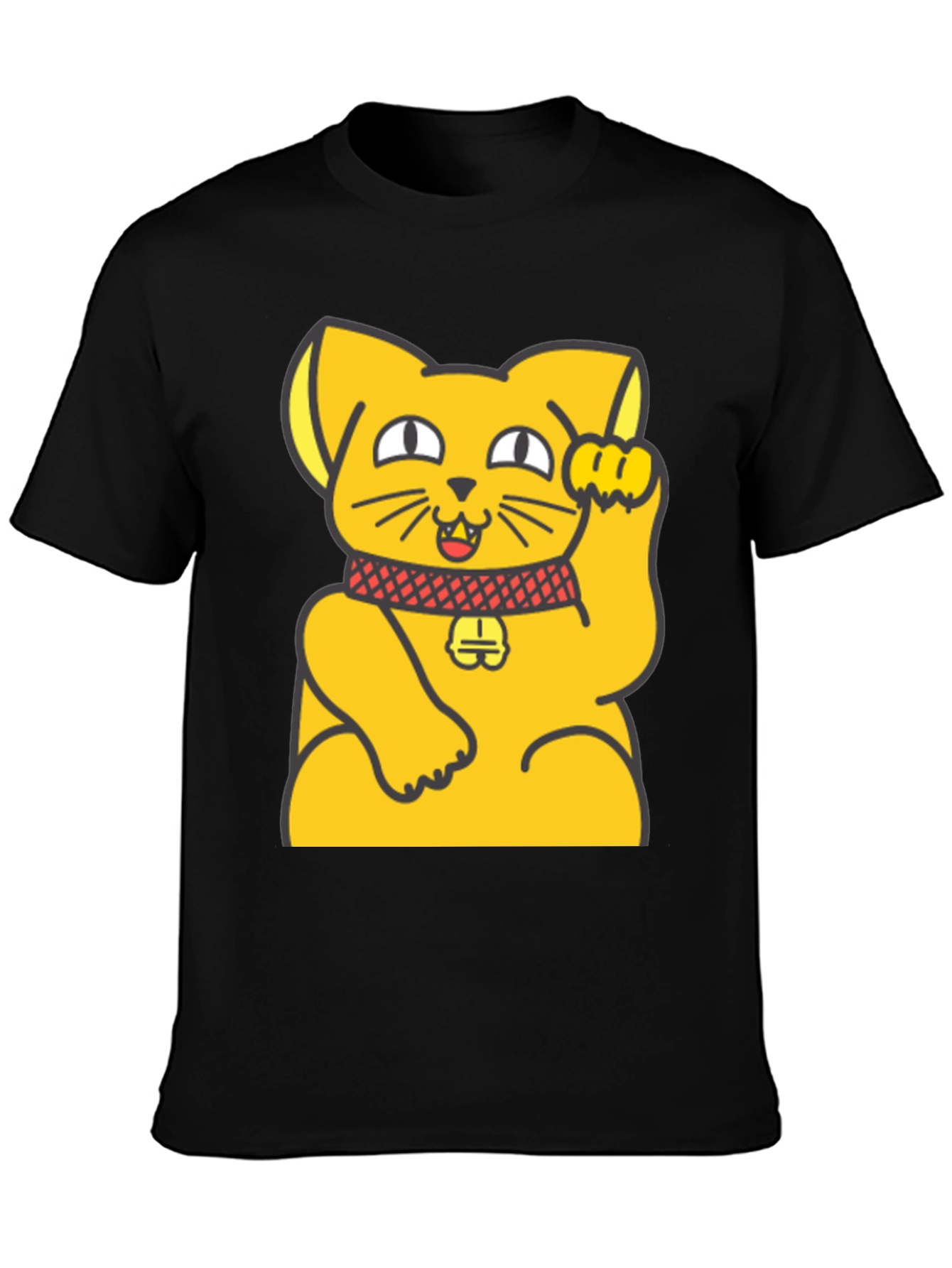 Black Lucky Cat Graphic T-Shirt - Unisex Black Cotton Tee view 3