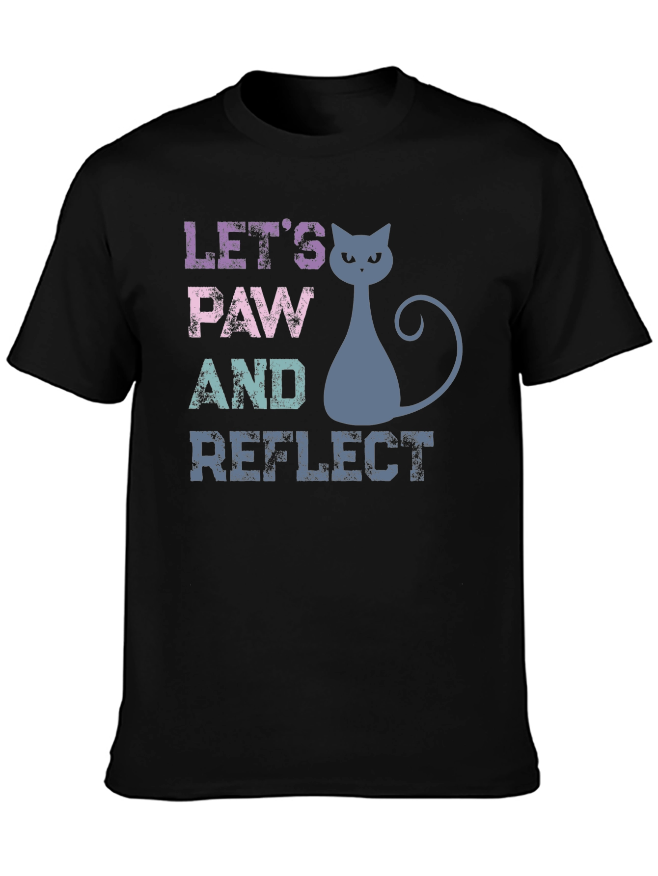 Black Let's Paw and Reflect Cat T-Shirt view 3
