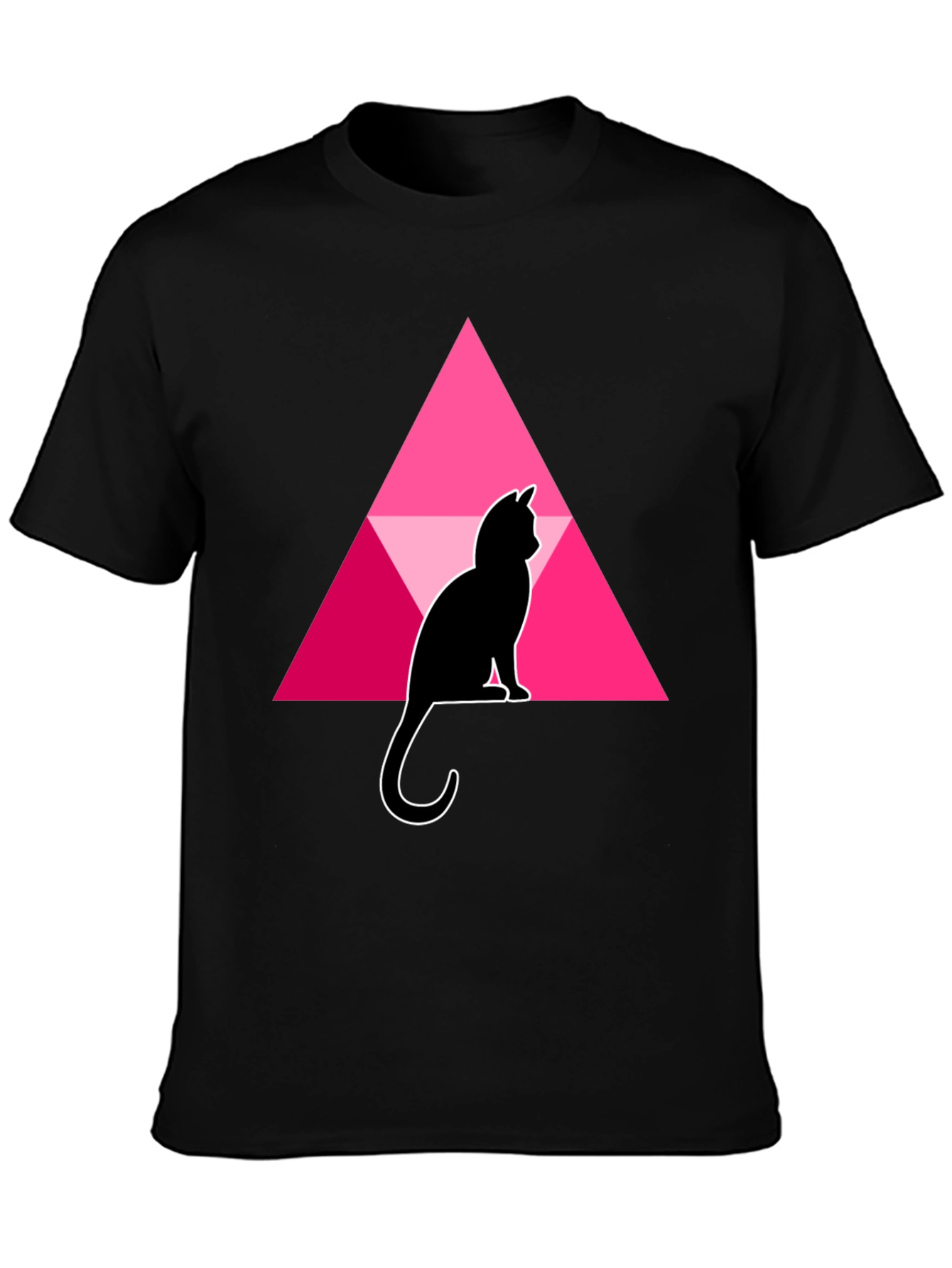 Black Cat and Triangle Graphic Black T-Shirt view 3