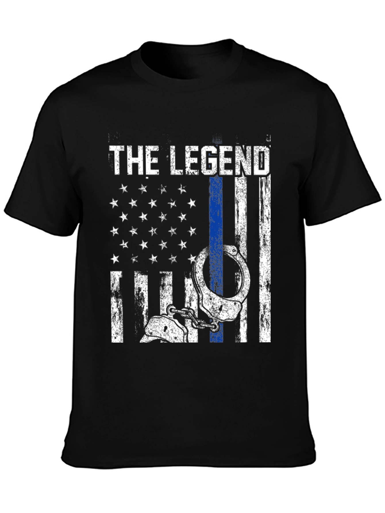 Black The Legend Police Flag T-Shirt view 3
