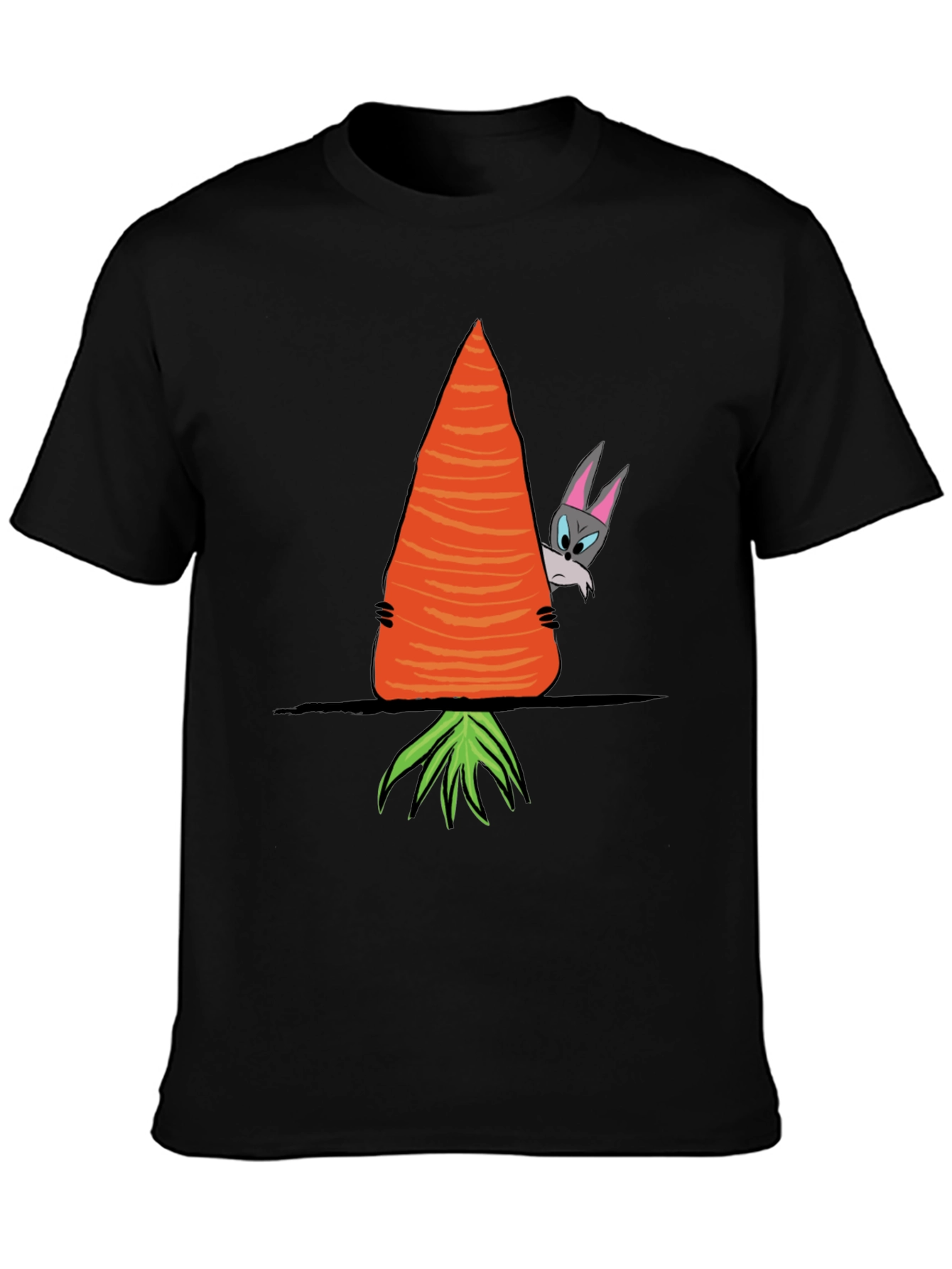 Black Funny Rabbit Peek-a-Boo Carrot Graphic Tee view 3