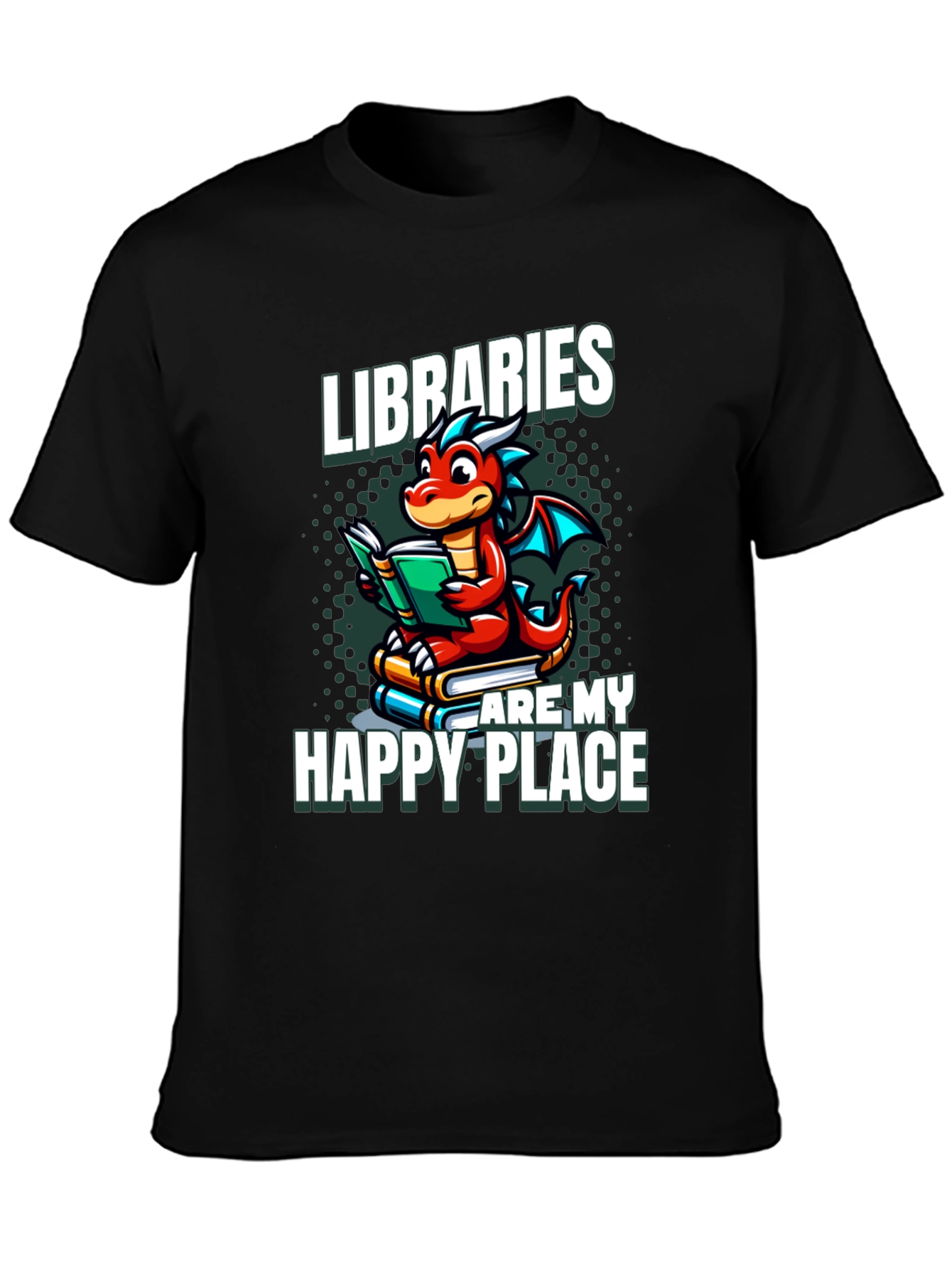 Black Libraries Are My Happy Place Dragon Reading Book T-Shirt view 3