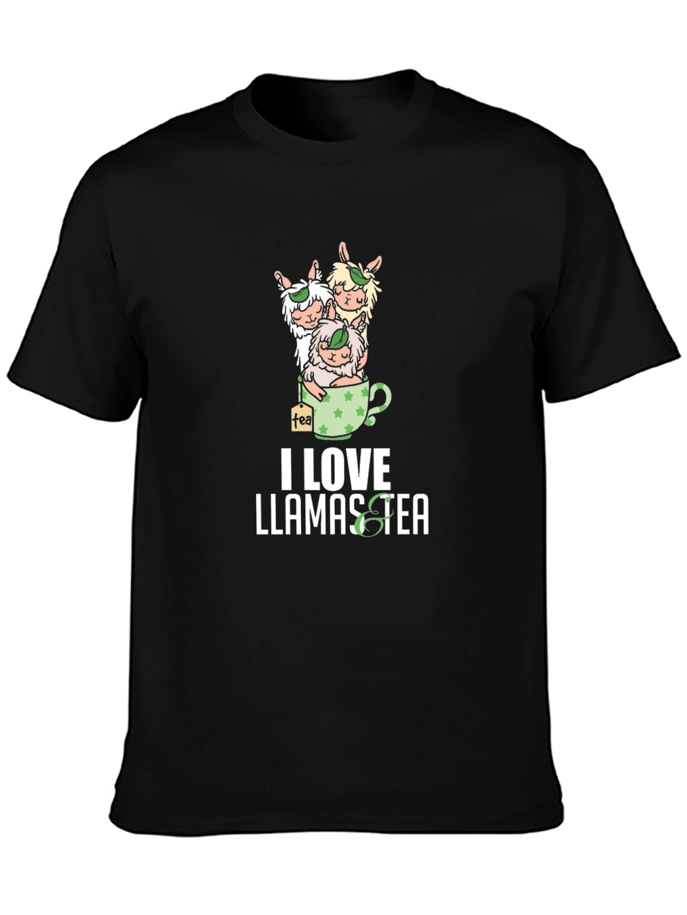 Black I Love Llamas Tea T-Shirt view 3
