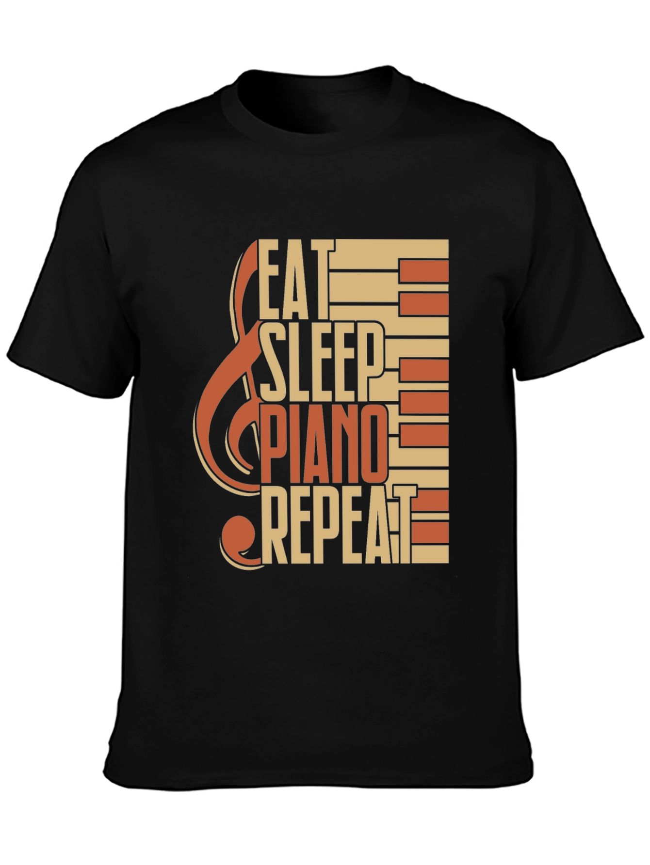 Black Eat Sleep Piano Repeat Graphic Tee view 3