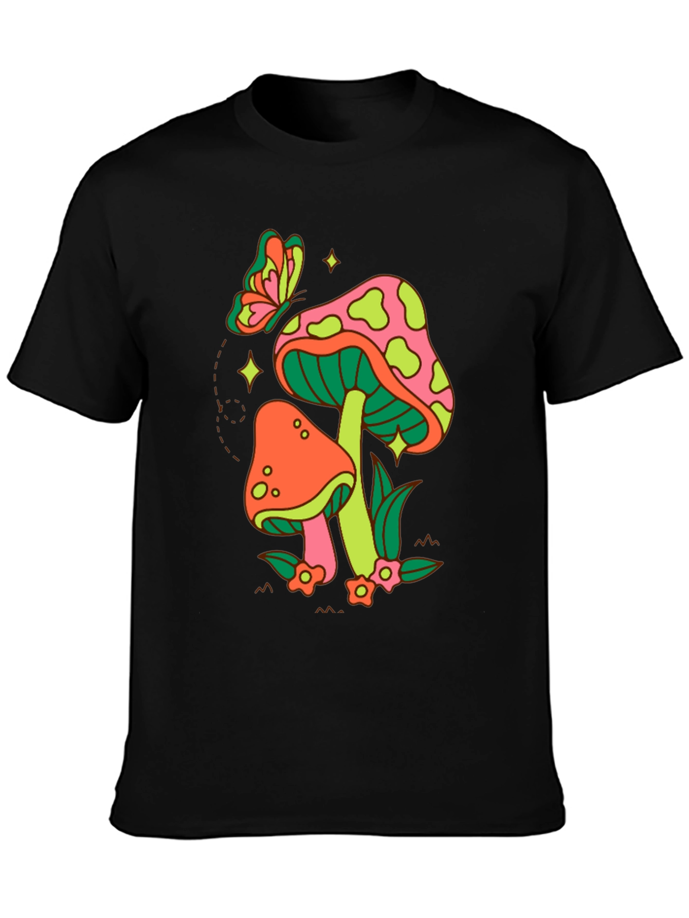 Black Groovy Mushroom & Butterfly Graphic Tee view 3