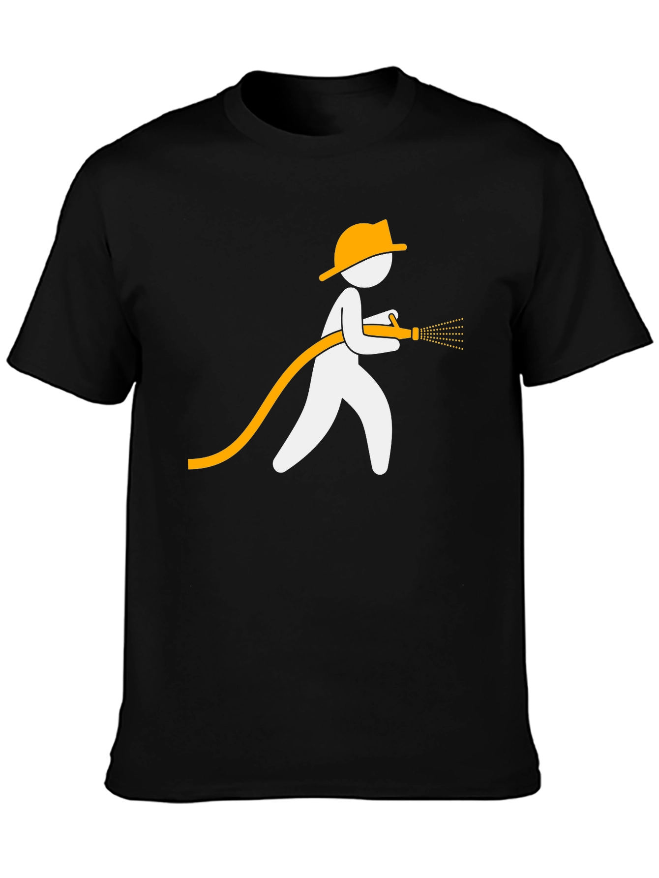 Black Fireman Stick Figure Graphic Tee - Black Cotton Blend view 3