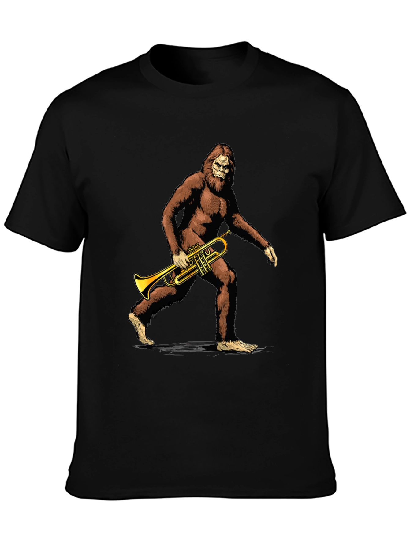 Black Bigfoot Trumpet Player Graphic T-Shirt view 3