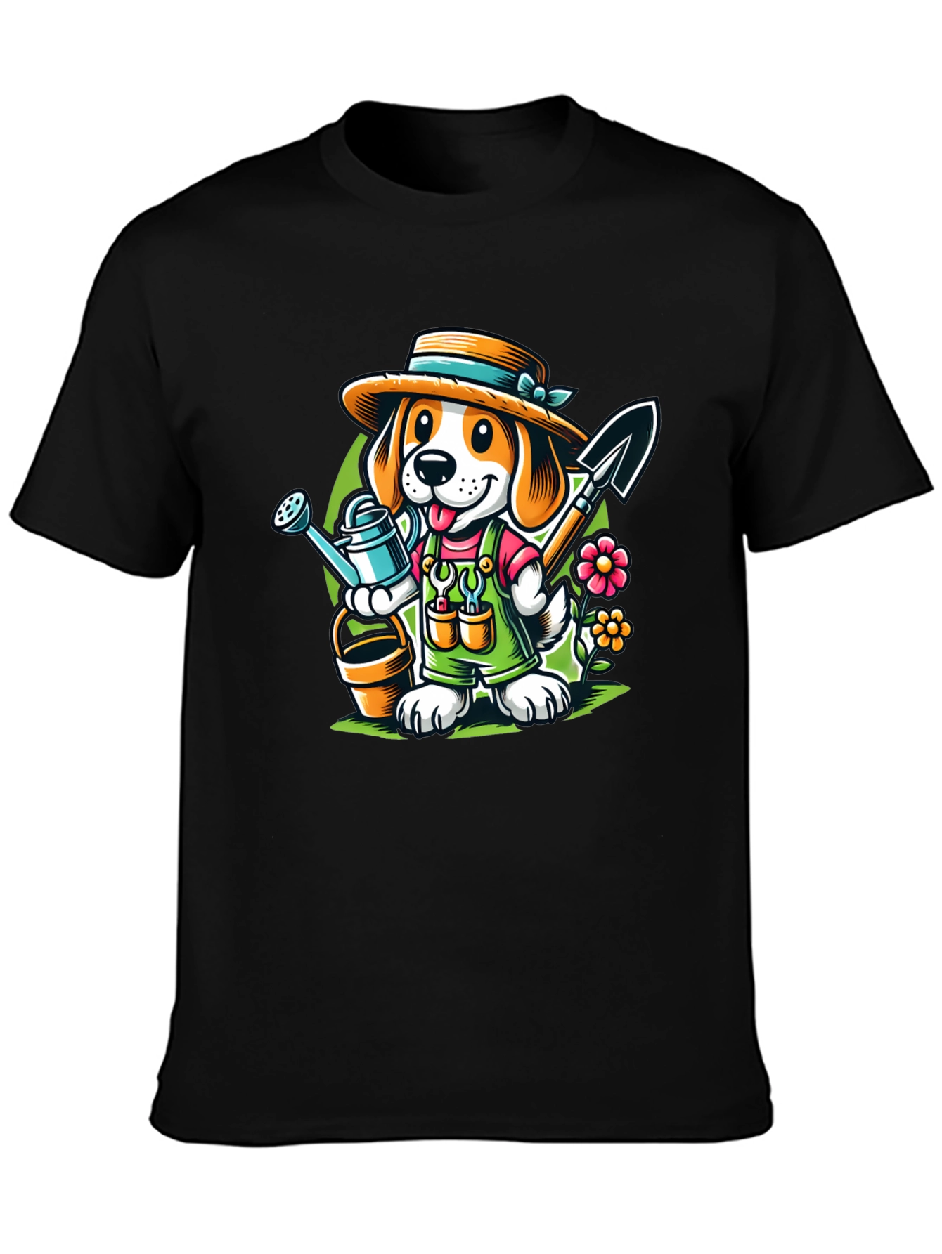 Black Gardener Dog T-Shirt - Cute Cartoon Animal Tee view 3