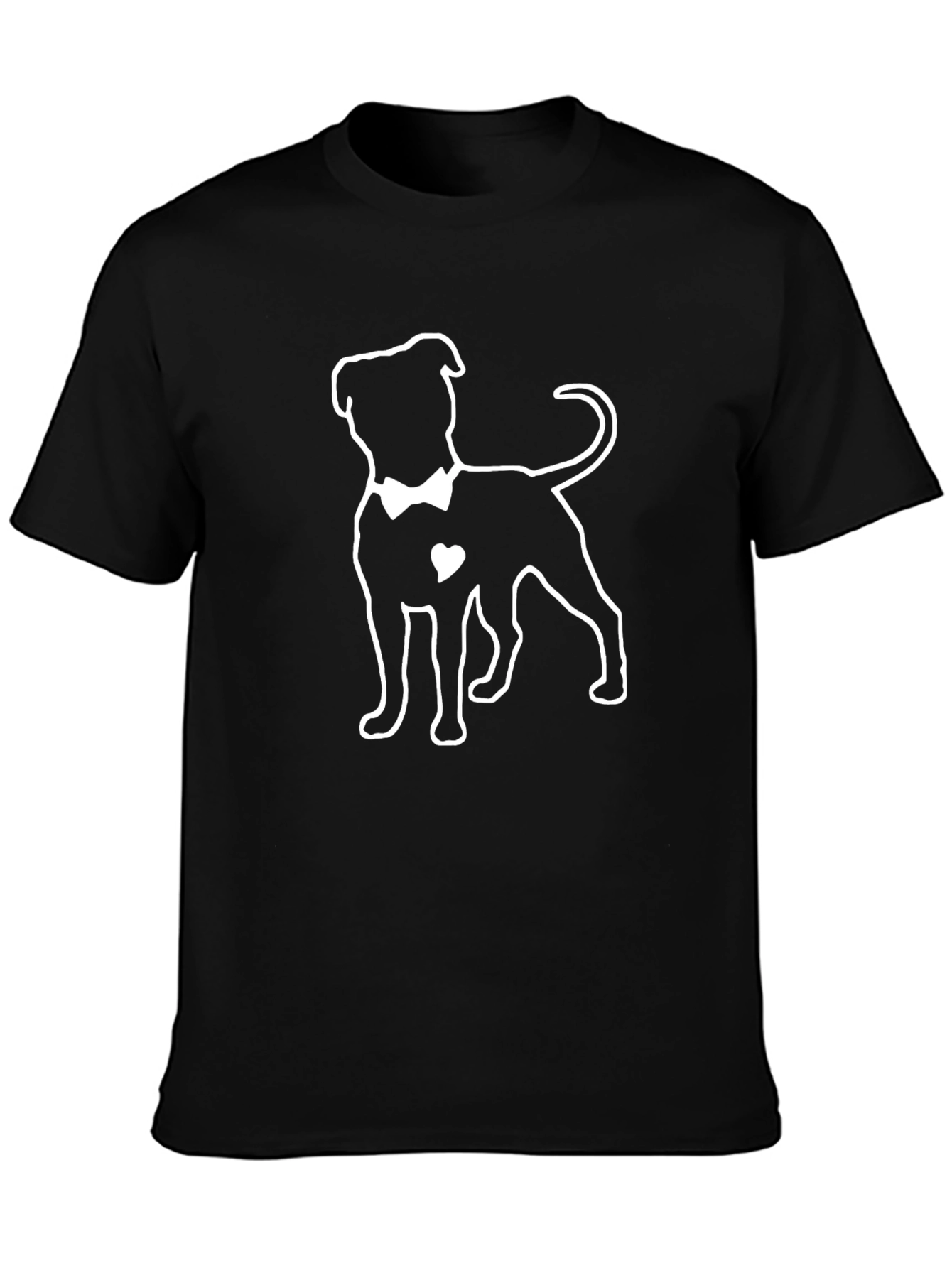 Black Dog Lover T-Shirt - Pitbull with Bowtie & Heart view 3