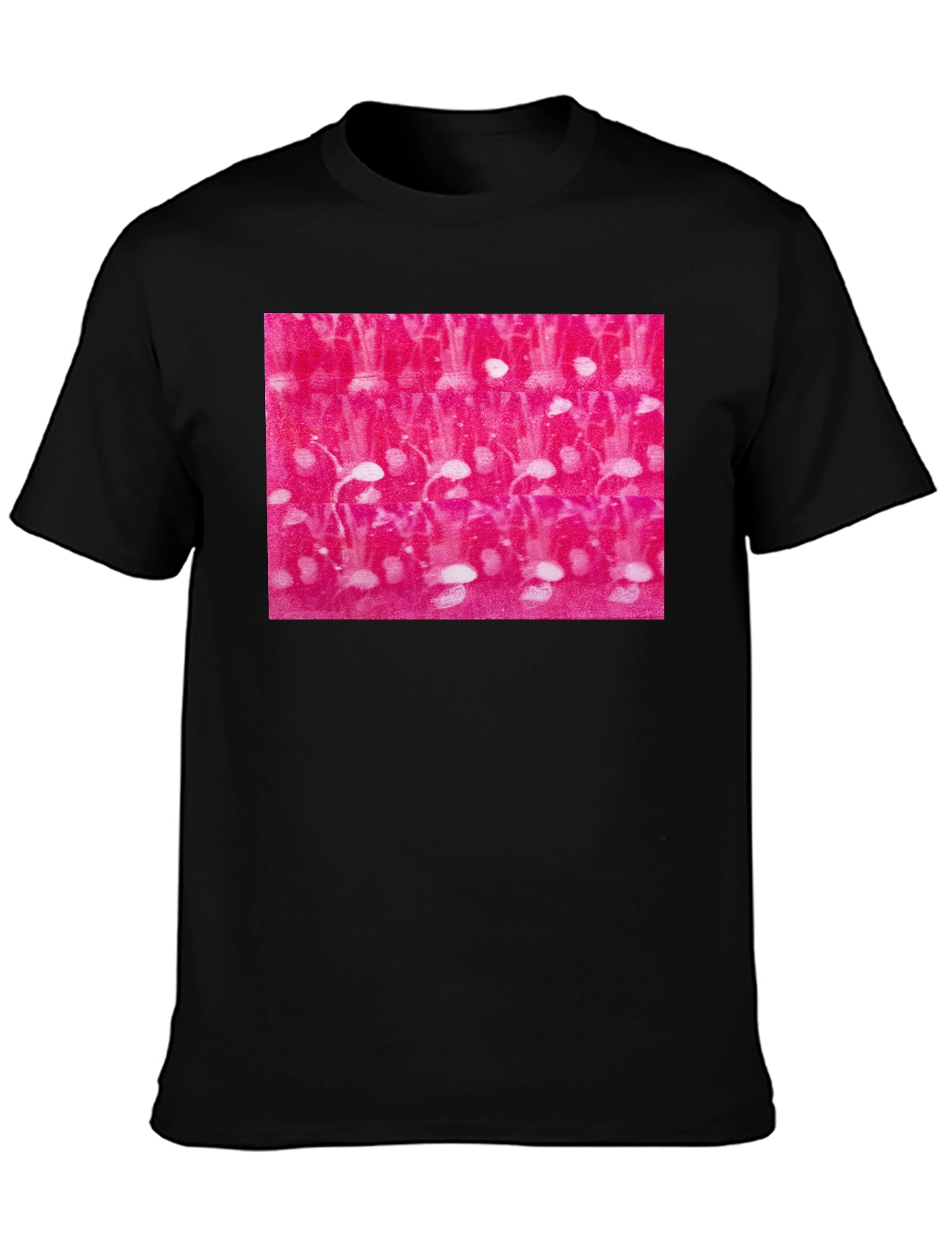 Black Abstract Pink and White Pattern Black T-Shirt view 3