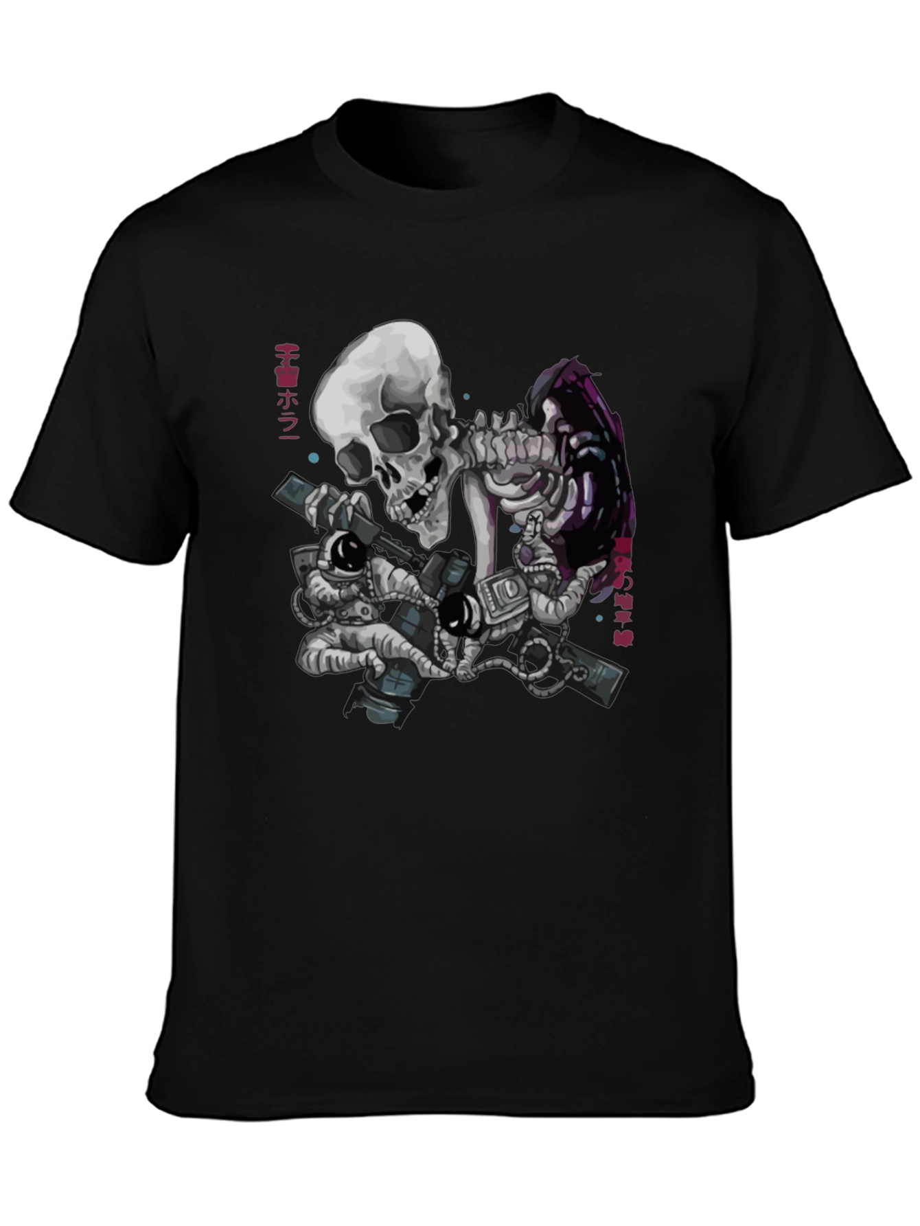 Black Skull Astronaut Black T-Shirt - Space Adventure view 3