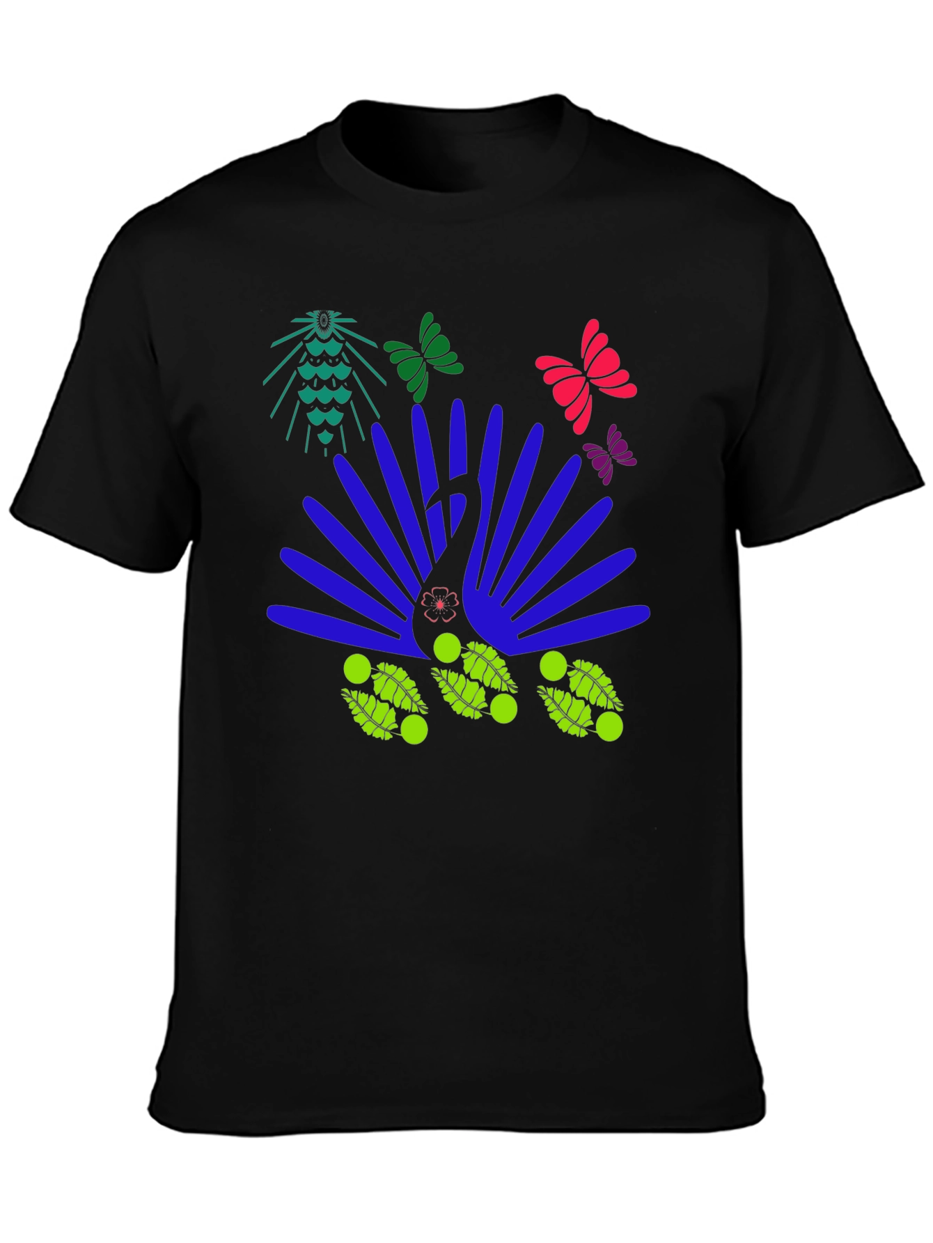 Black Abstract Peacock Graphic Tee view 3