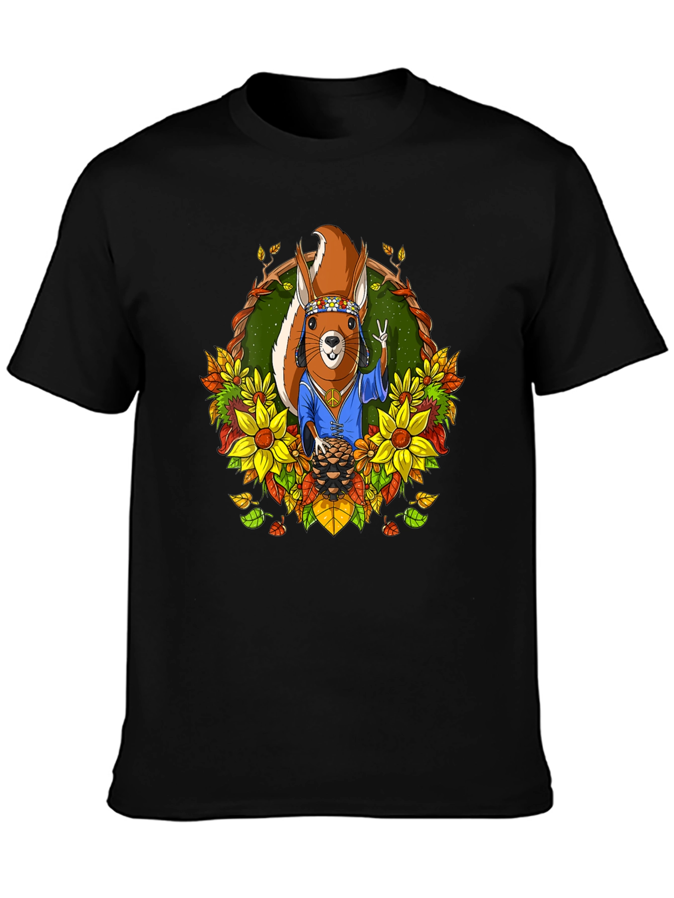 Black Hippie Squirrel T-Shirt: Peace, Love, & Nuts view 3