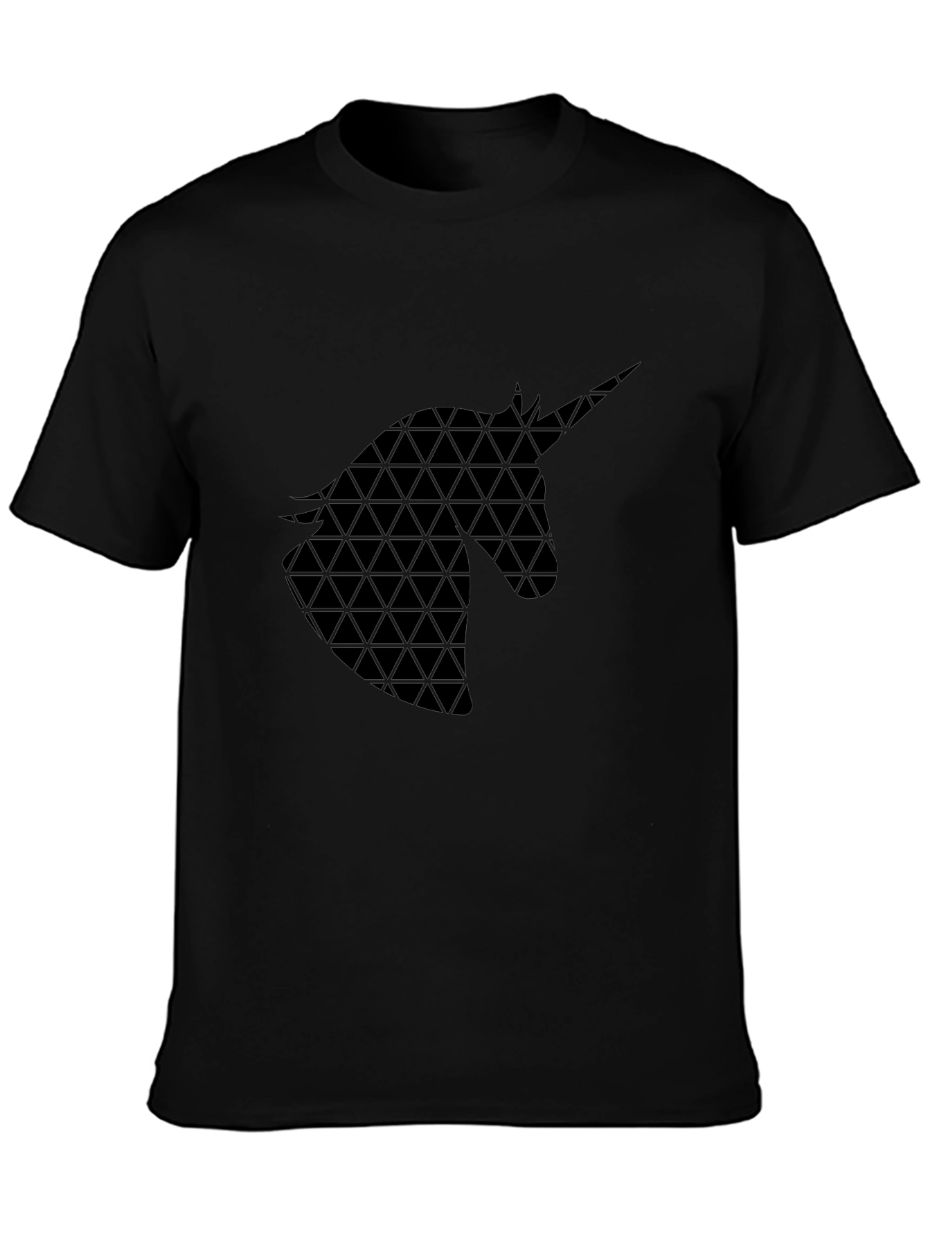 Black Geometric Unicorn Graphic Black T-Shirt view 3