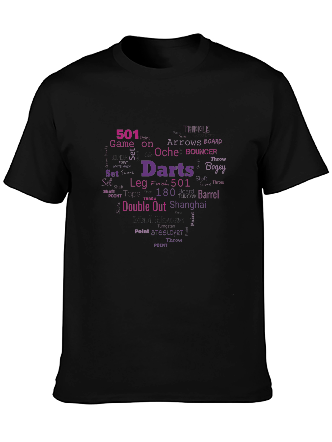 Black Darts Word Cloud T-Shirt - Unique Darts Player Gift view 3