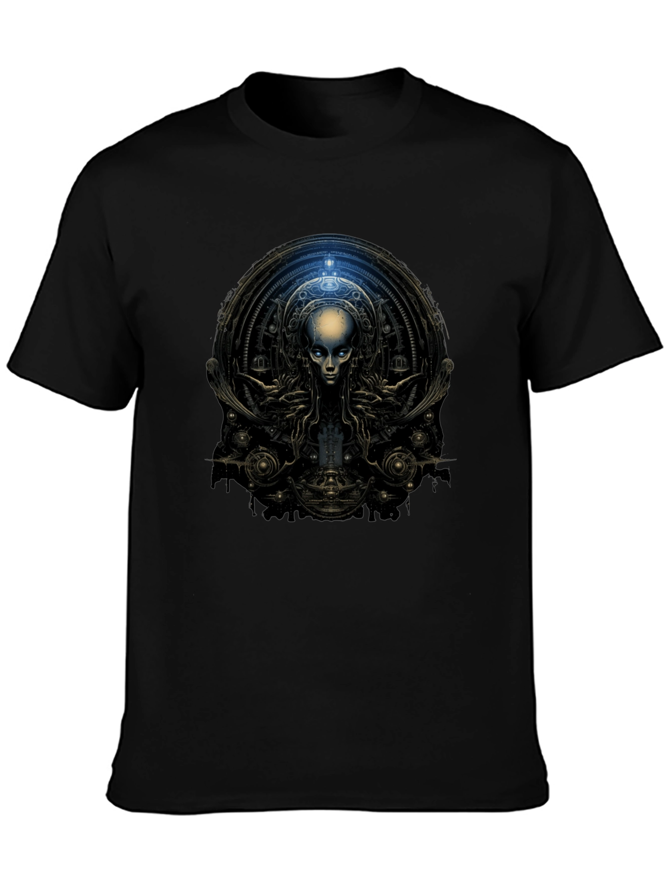 Black Surreal Alien Graphic Black T-Shirt view 3