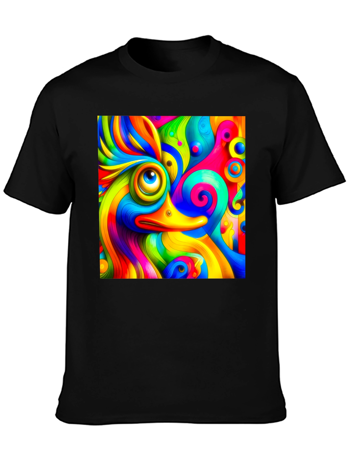 Black Psychedelic Duck Graphic Tee - Vibrant Colors view 3