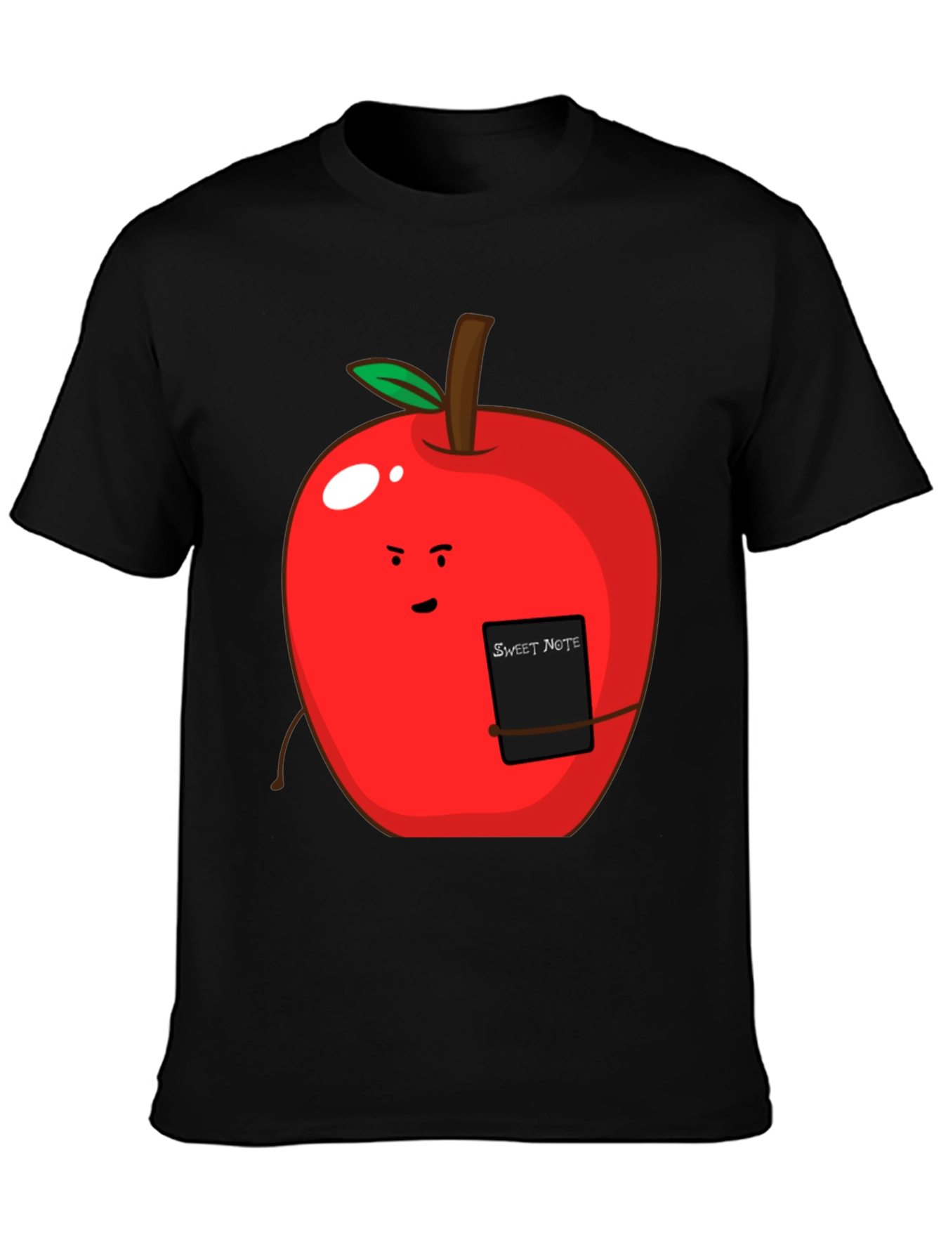 Black Sweet Note Apple Graphic Tee - Novelty Fruit Shirt view 3