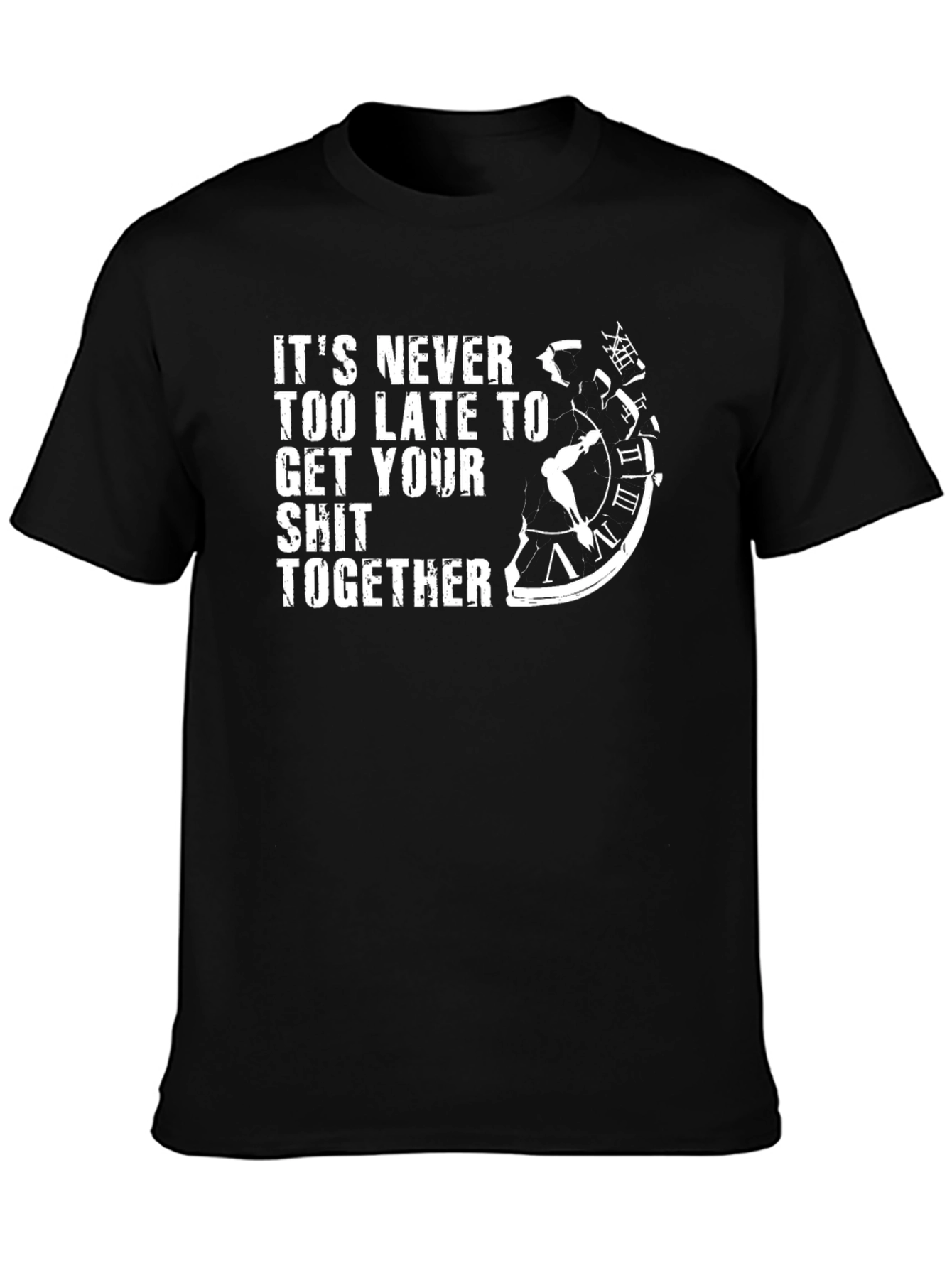 Black Funny Graphic T-Shirt - Get Your Shit Together Clock view 3