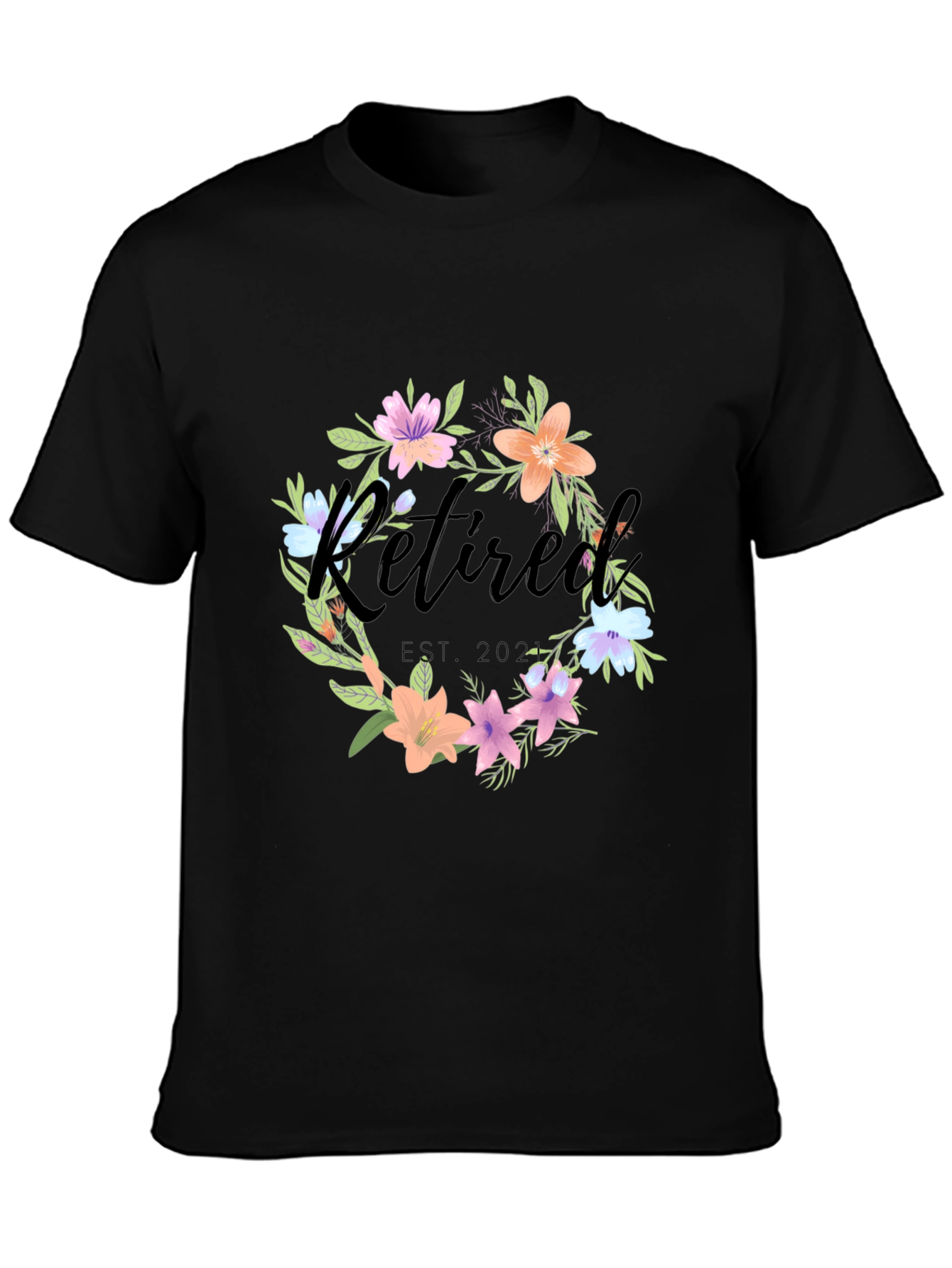 Black Retired Floral Wreath T-Shirt view 3