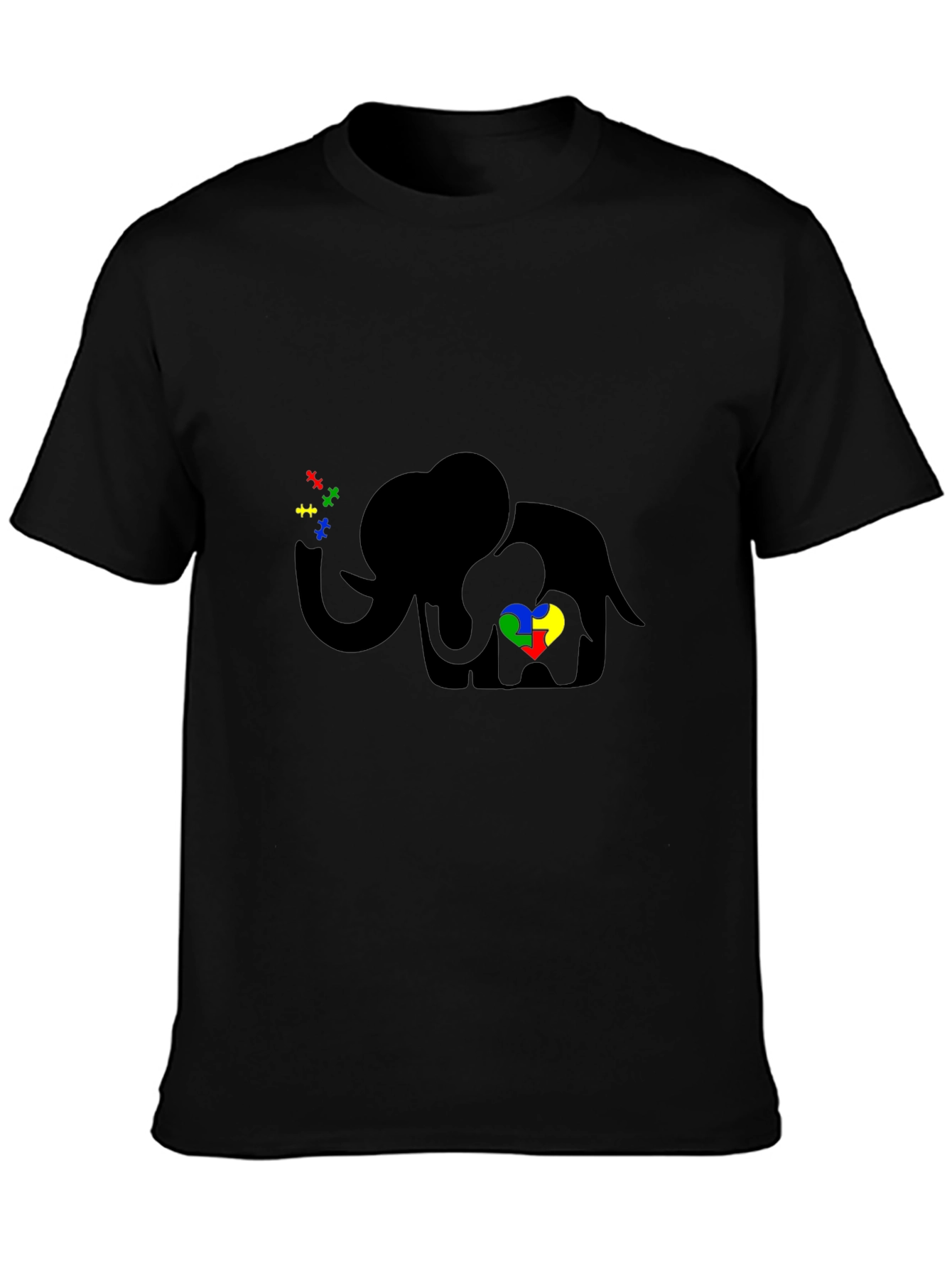 Black Autism Awareness Elephant T-Shirt view 3