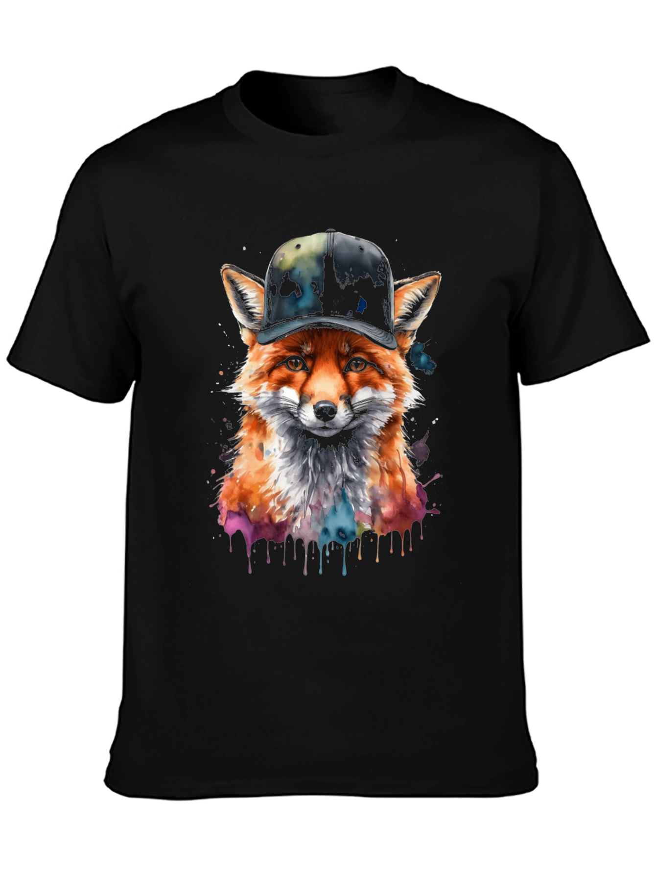 Black Fox in Hat Graphic Tee - Trendy Streetwear view 3